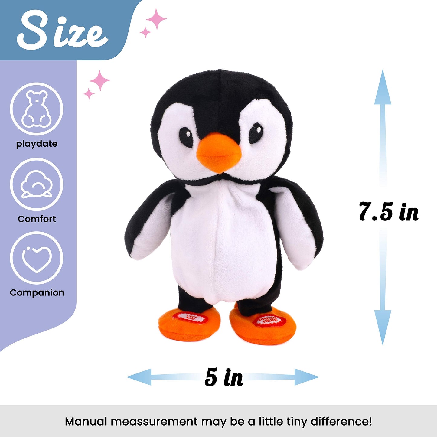 Hopearl Talking Penguin Repeats What You Say – 7.5-Inch Interactive Plush