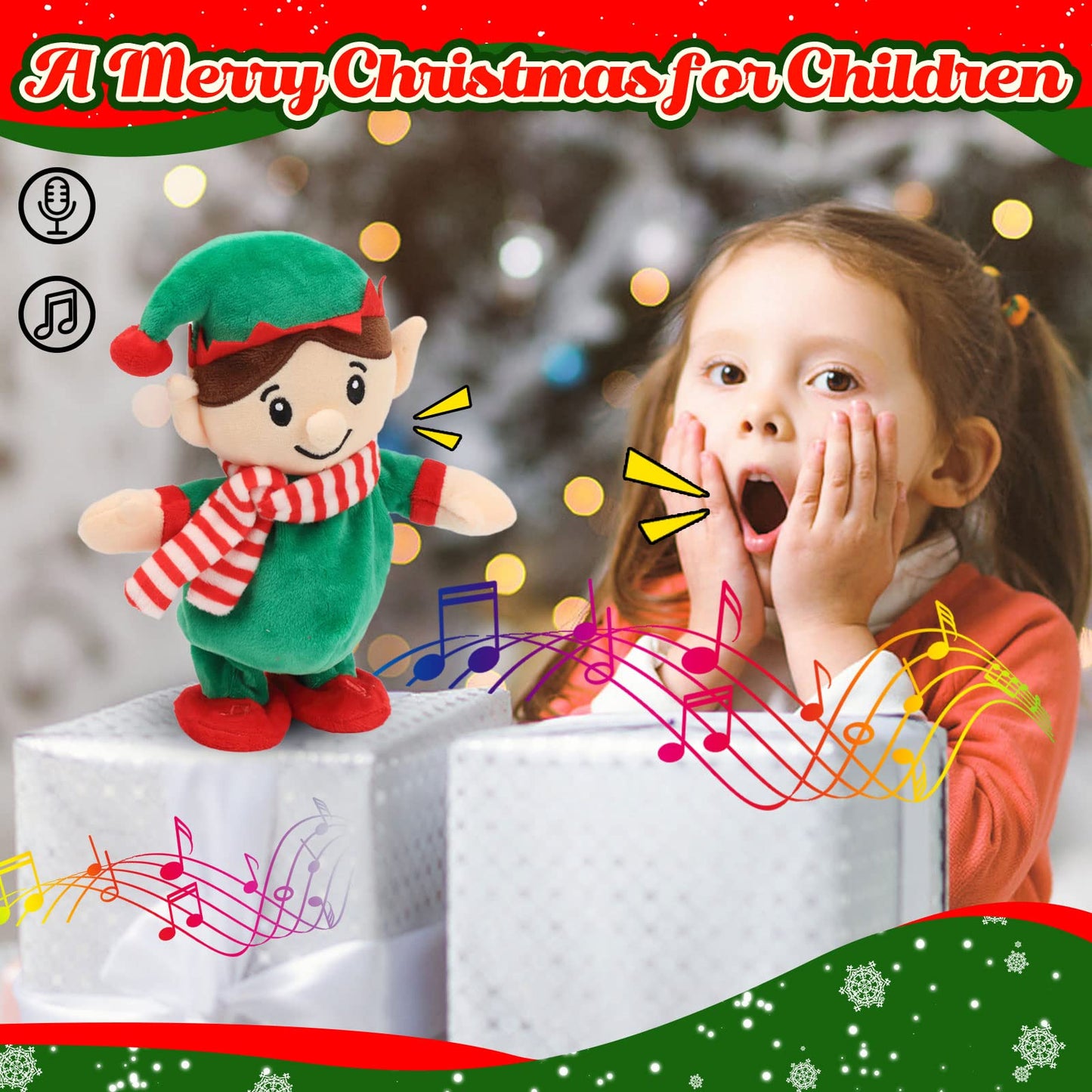 Hopearl Talking Singing Elf – Interactive Repeating Plush Buddy for Toddlers, 8.5-inch Green