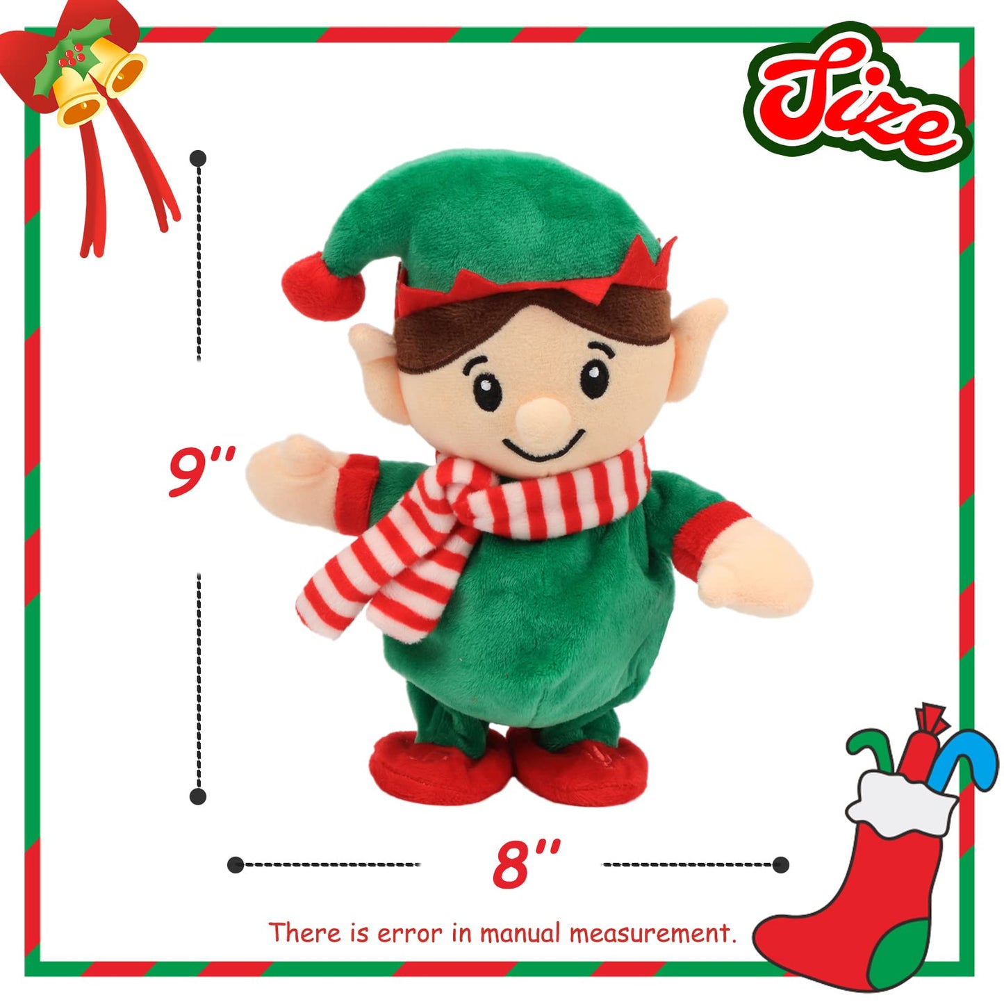Hopearl Talking Singing Elf – Interactive Repeating Plush Buddy for Toddlers, 8.5-inch Green
