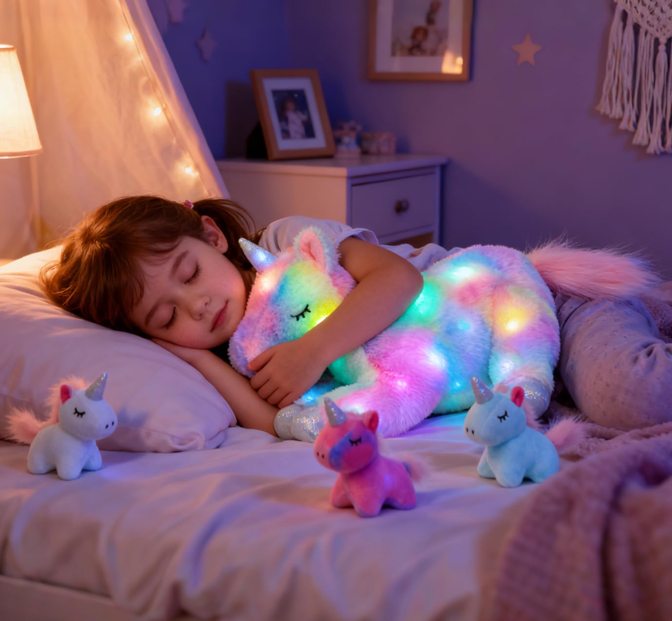 Hopearl LED Plush Unicorn Mommy with 3 Removable Baby Unicorns, 19in Glow Night Light
