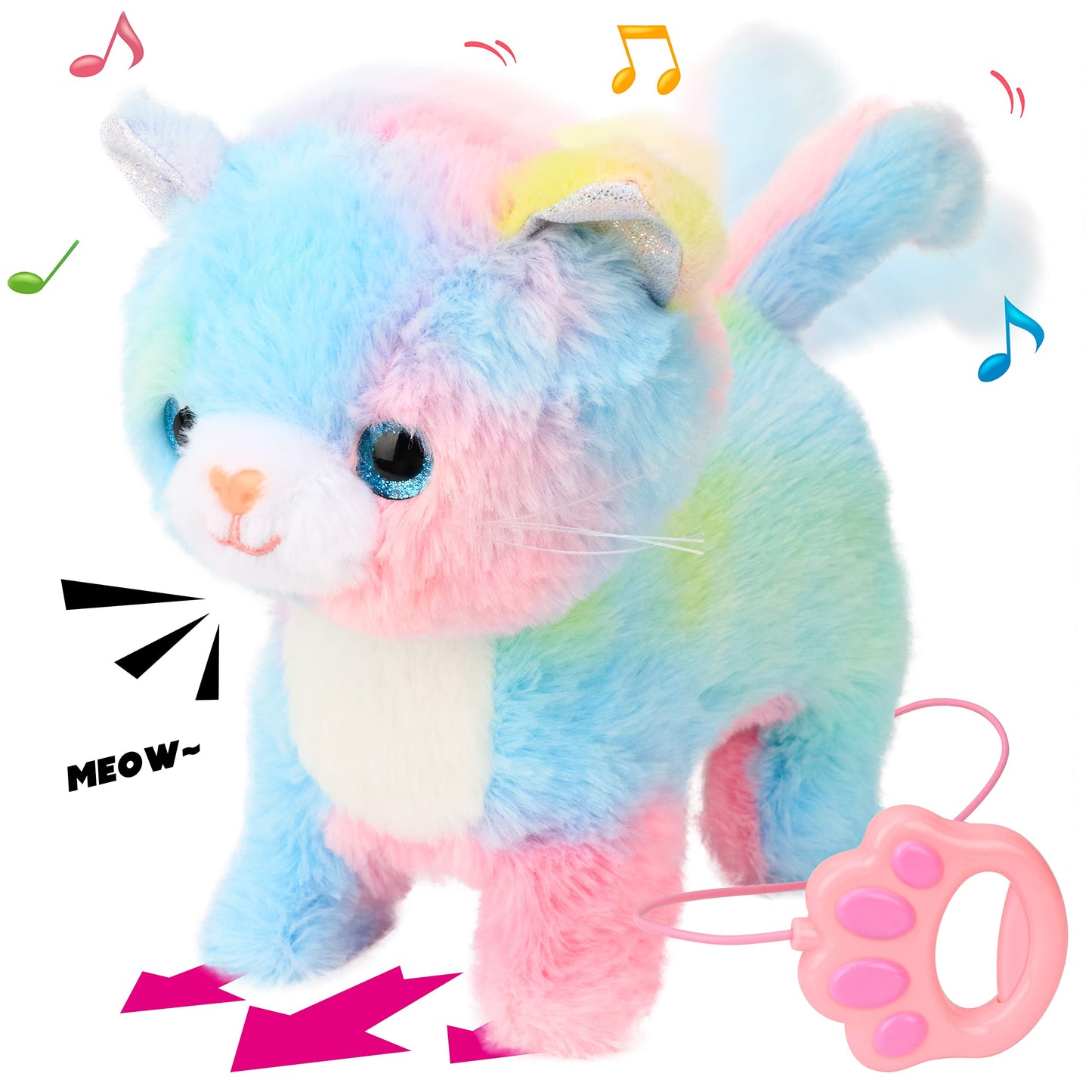 Hopearl Walking Cat Interactive Toy – 10.5-inch Singing Kitty with Leash, Touch-Activated Miaow, 10 Songs