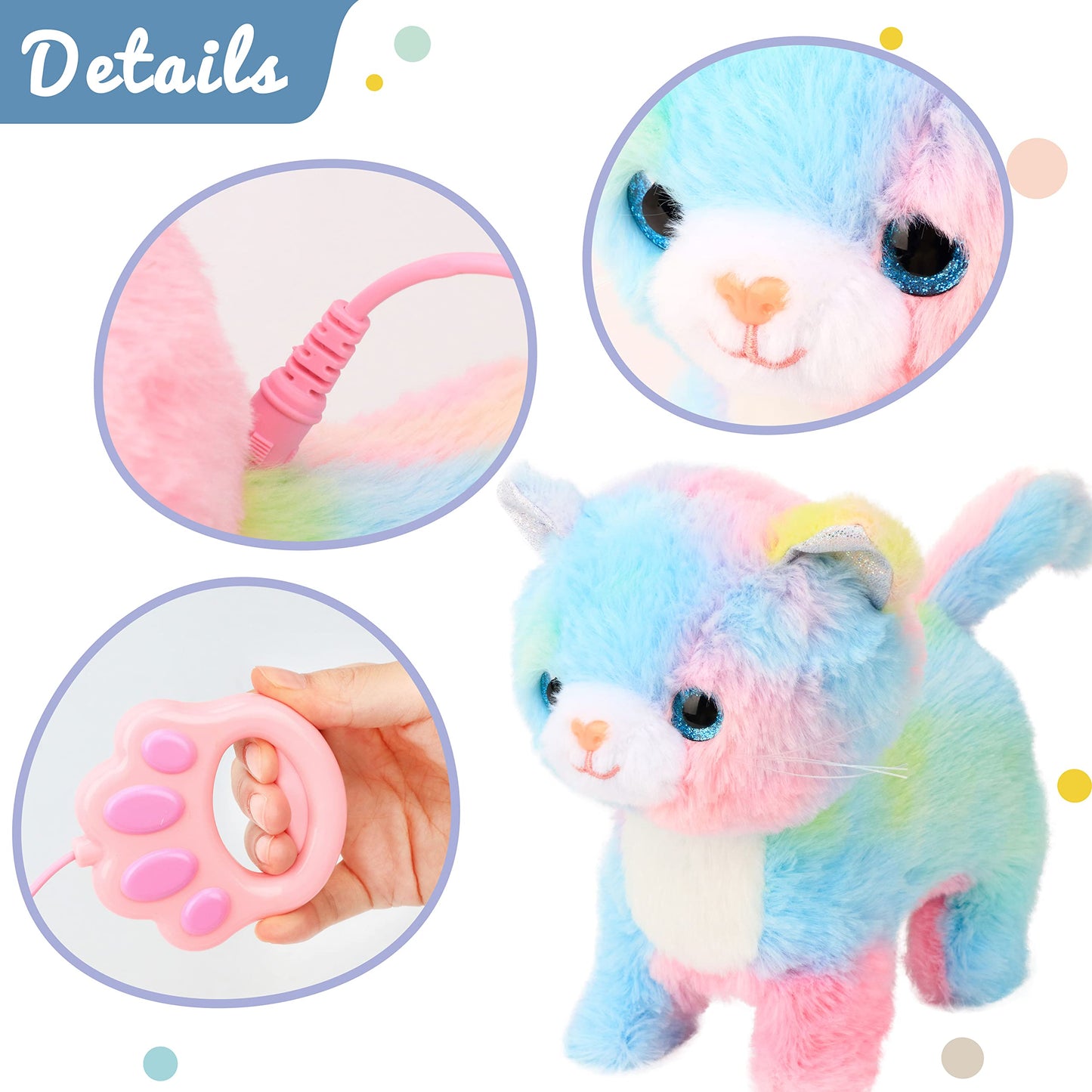 Hopearl Walking Cat Interactive Toy – 10.5-inch Singing Kitty with Leash, Touch-Activated Miaow, 10 Songs