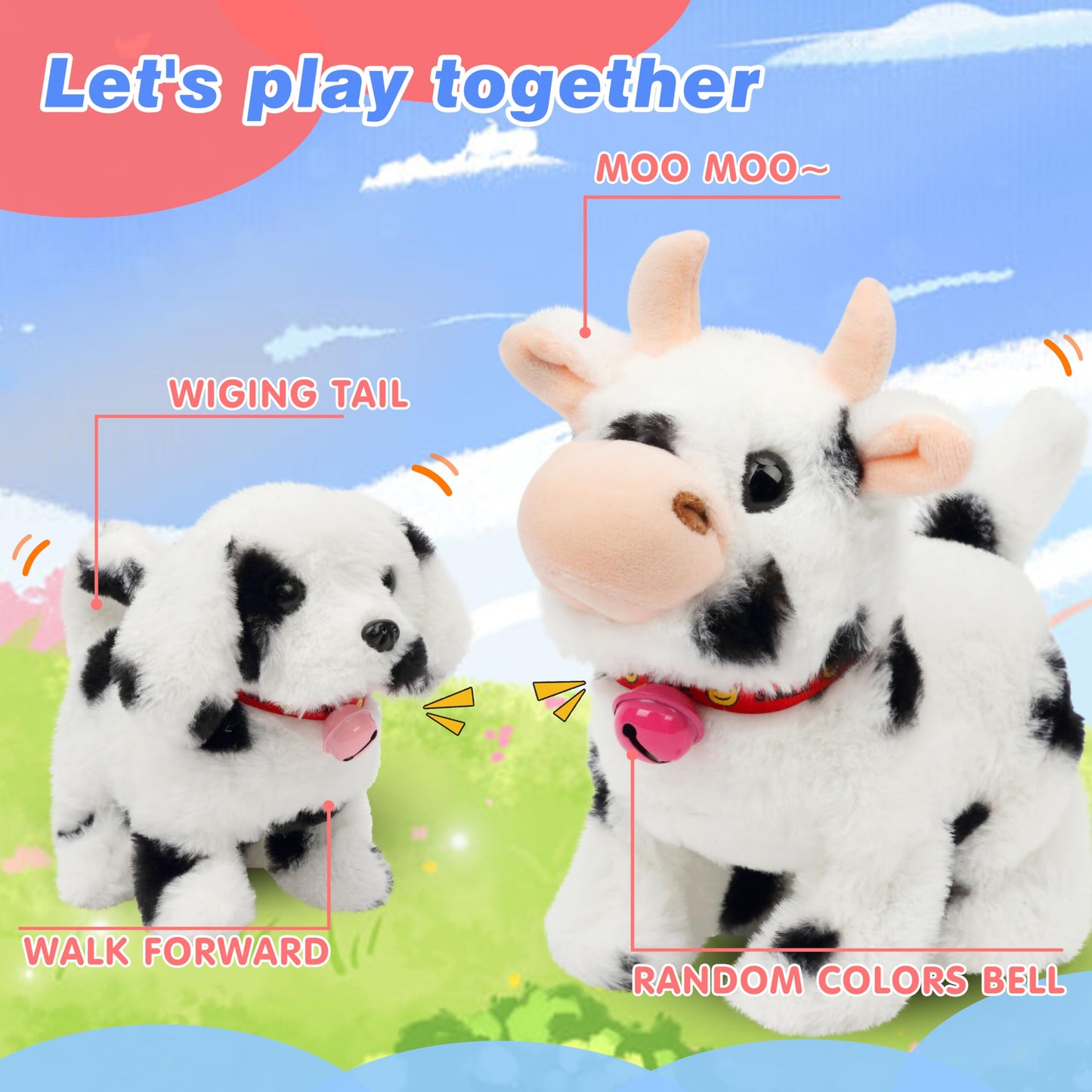 Hopearl Walking Cow Interactive Plush Toy – Hopping, Sounds & Movements, 7inch