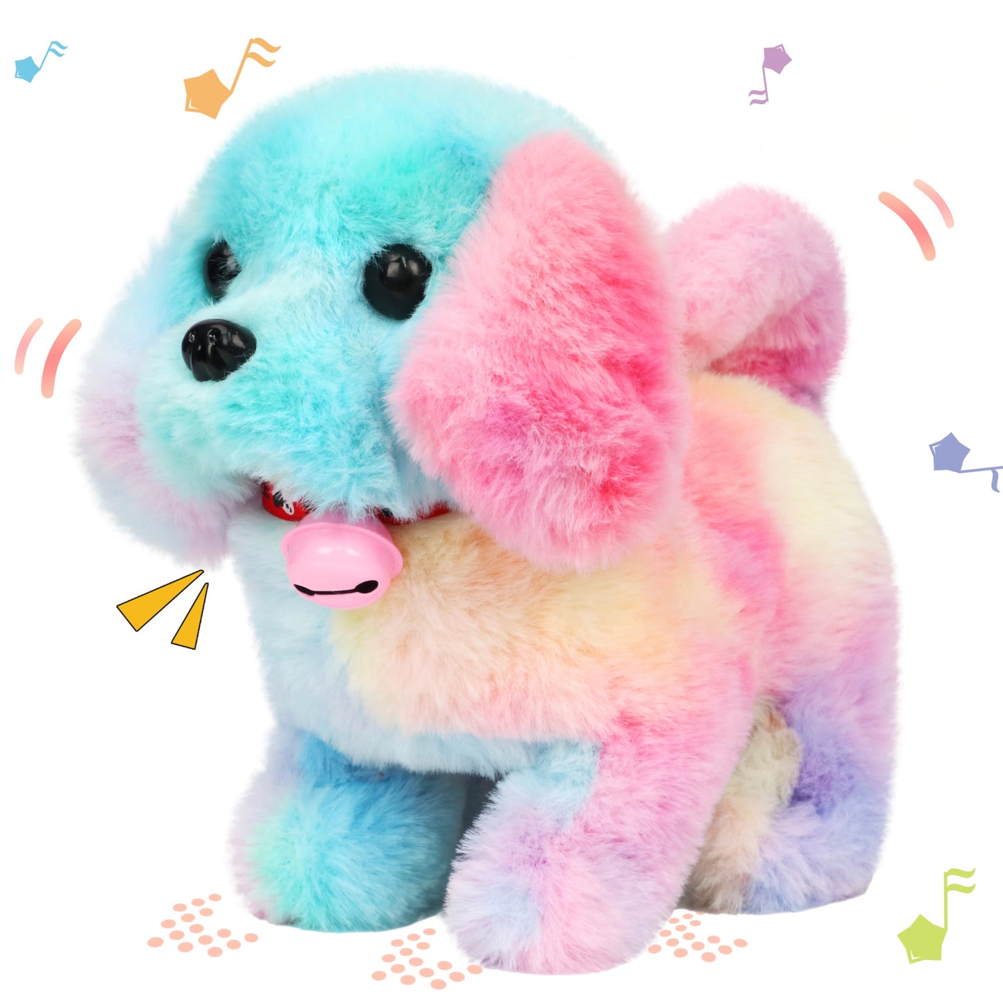Hopearl Walking Dog with Bell – Interactive 7-Inch Rainbow Plush Toy for Toddlers