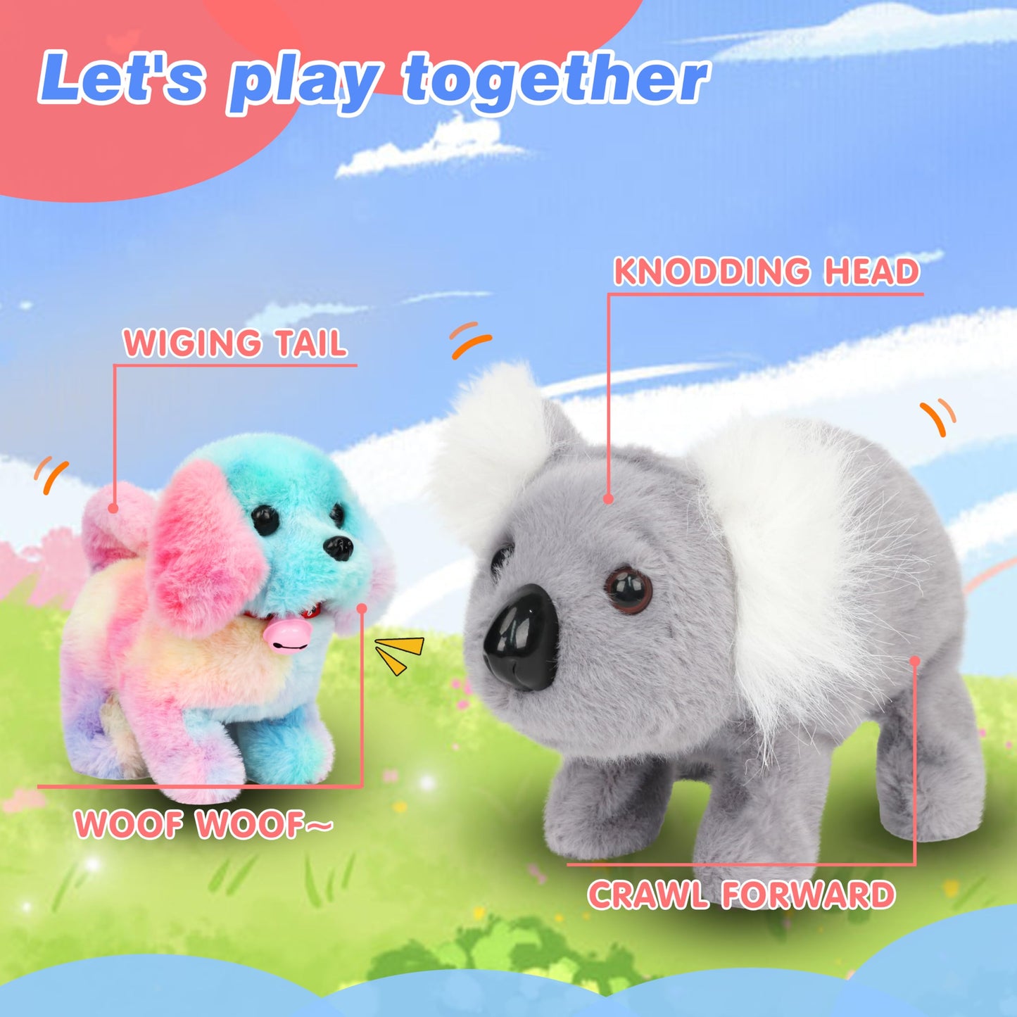 Hopearl Walking Dog with Bell – Interactive 7-Inch Rainbow Plush Toy for Toddlers