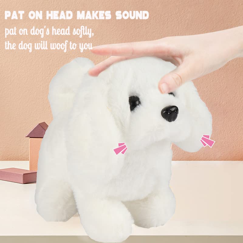 Hopearl Walking Dog Bichon Interactive Plush Toy 7-Inch Toddler Gift