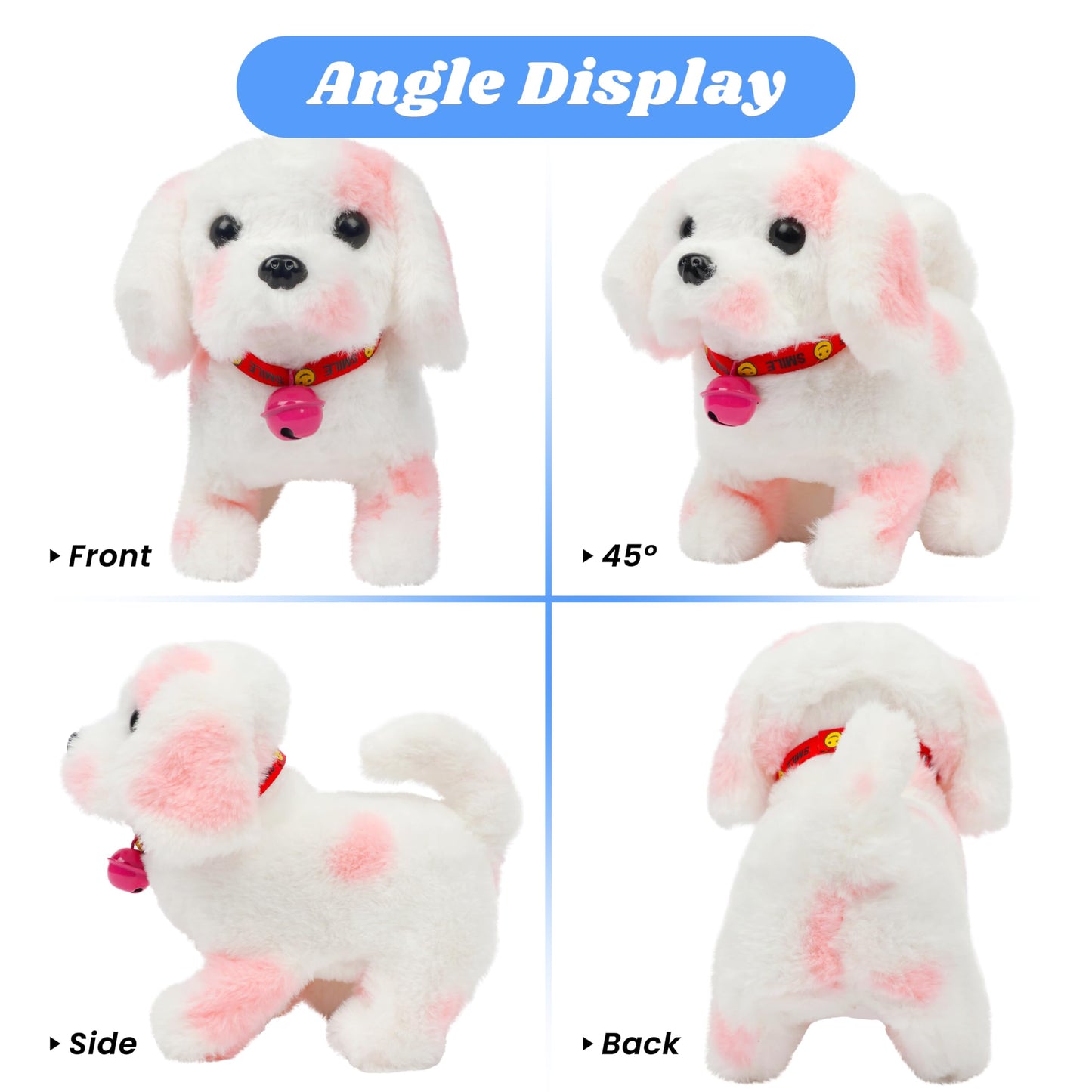 Hopearl Walking Point Dog – Interactive 7'' Pink Plush Toy, Moving Head