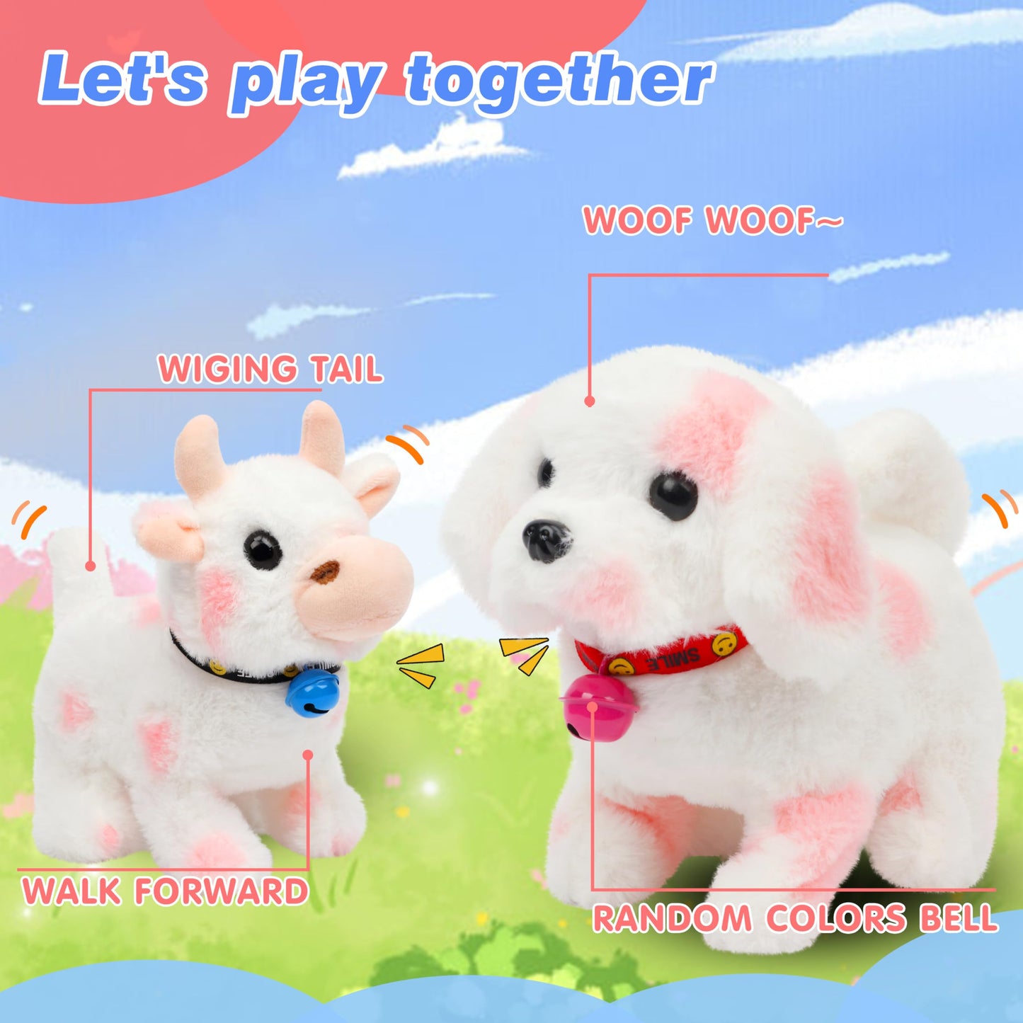 Hopearl Walking Point Dog – Interactive 7'' Pink Plush Toy, Moving Head