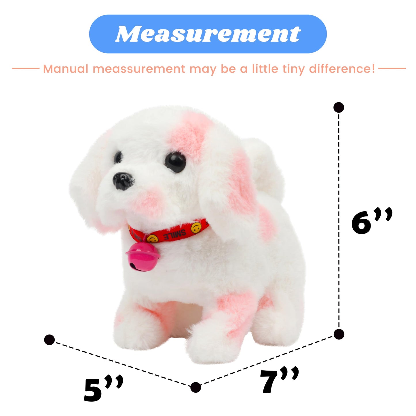 Hopearl Walking Point Dog – Interactive 7'' Pink Plush Toy, Moving Head