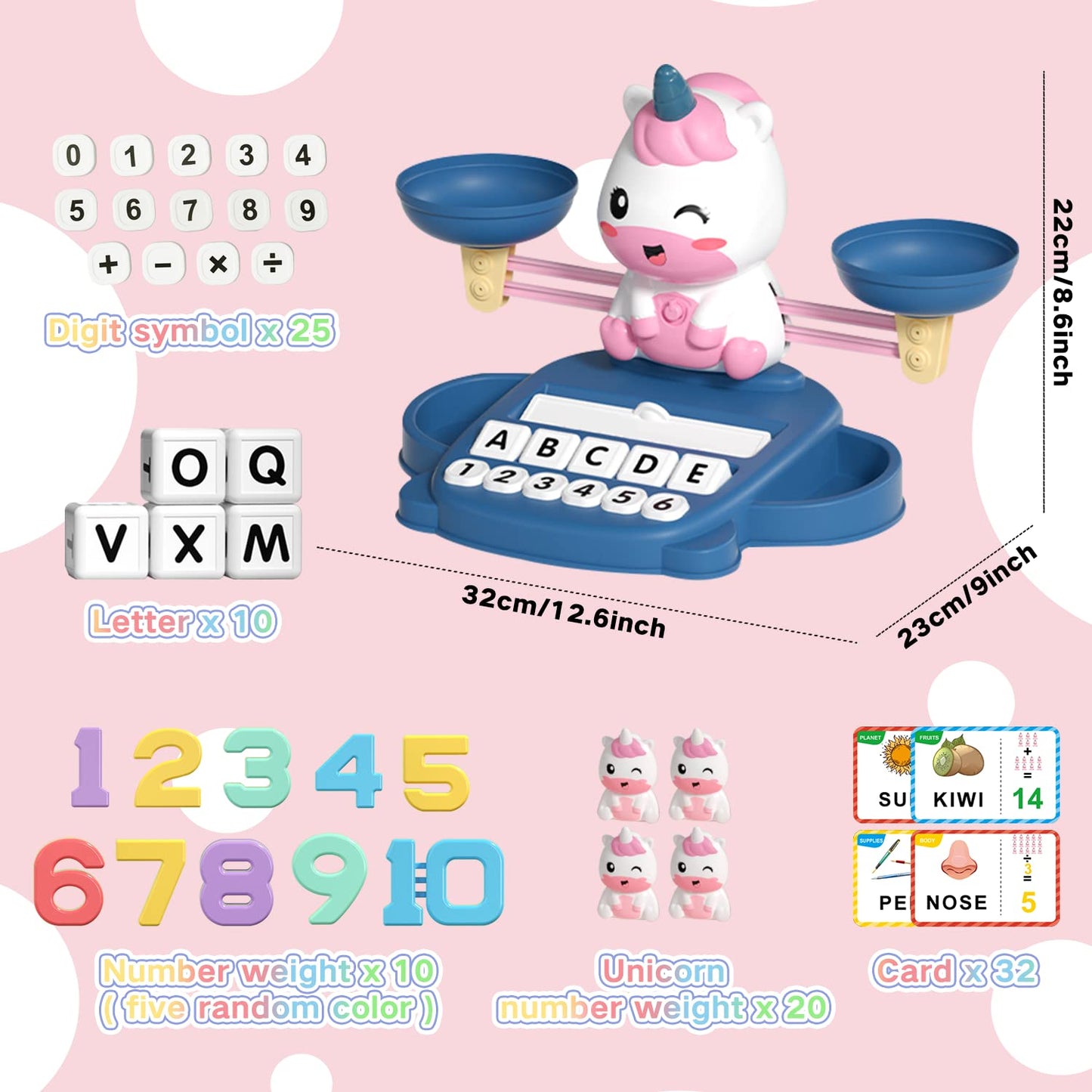 HOPEEYE Unicorns Balance Toy — Preschool Learning for Math Counting & Word Matching (Ages 3-7)