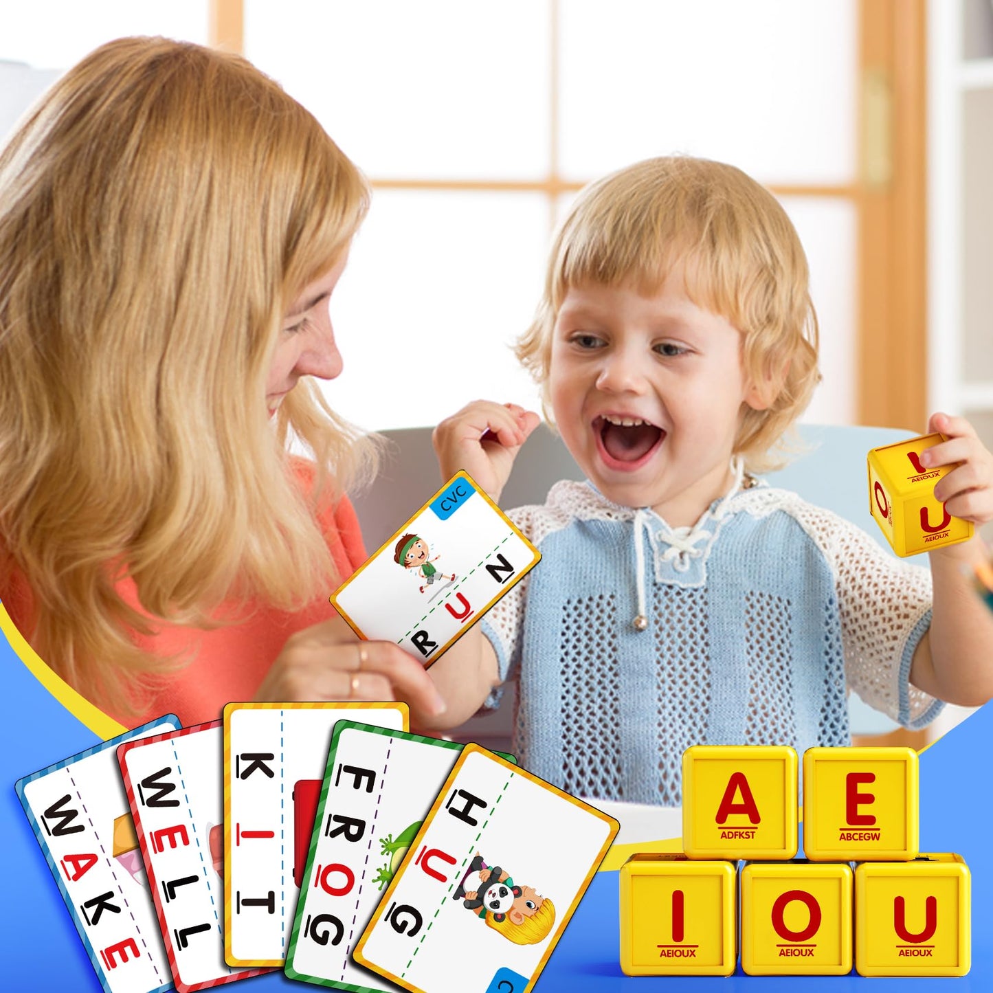 HOPEEYE Montessori Letter Game for Kids (Ages 3-8) – 50% Bigger Pink Tray & Enlarged Letter Cubes