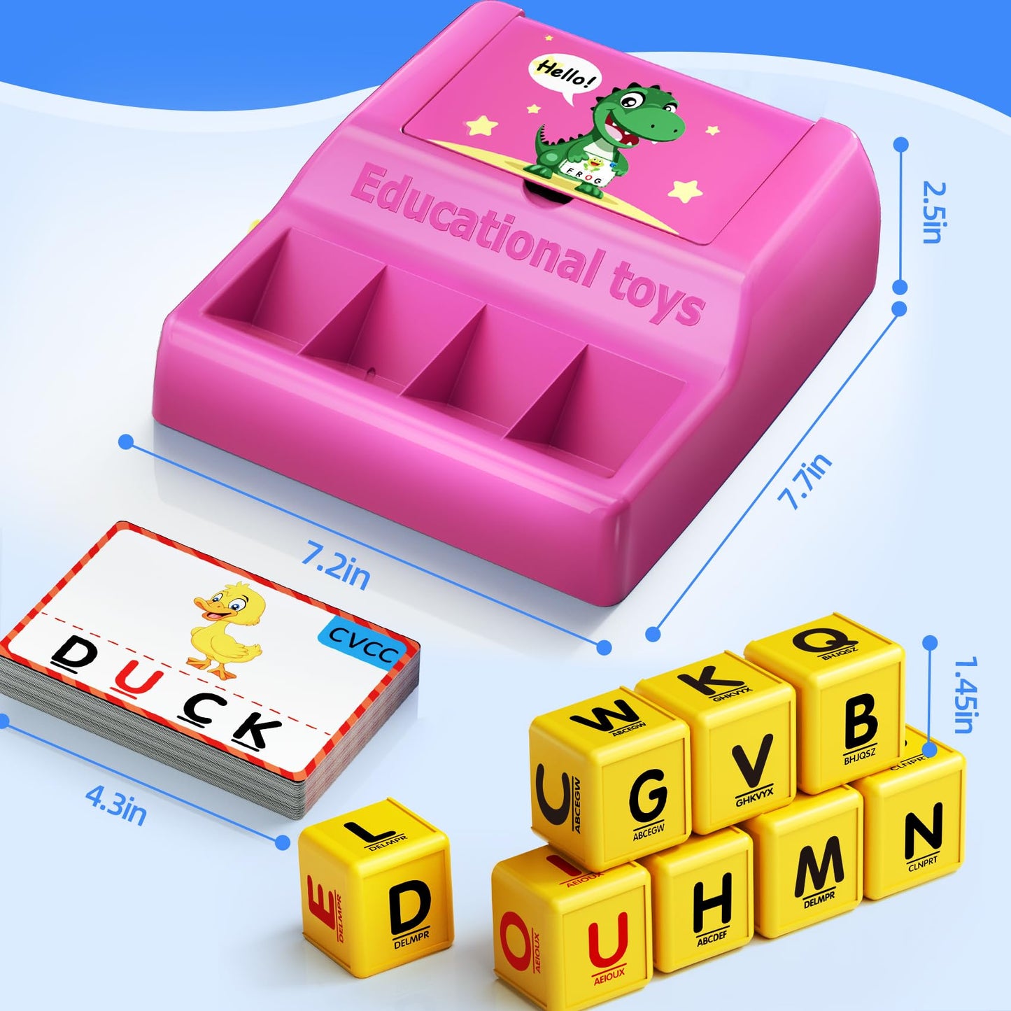 HOPEEYE Montessori Letter Game for Kids (Ages 3-8) – 50% Bigger Pink Tray & Enlarged Letter Cubes