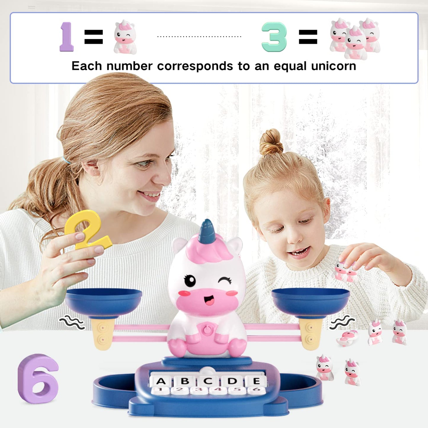 HOPEEYE Unicorns Balance Toy — Preschool Learning for Math Counting & Word Matching (Ages 3-7)