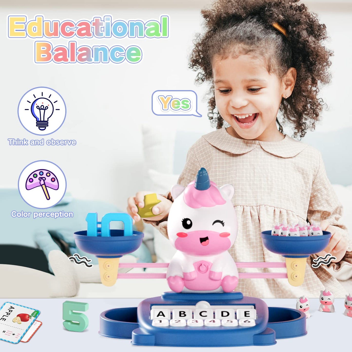 HOPEEYE Unicorns Balance Toy — Preschool Learning for Math Counting & Word Matching (Ages 3-7)