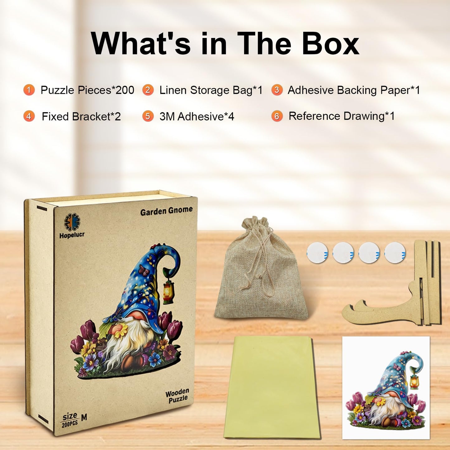 Hopelucr Gnome Flowers Wooden Puzzle for Adults — 200 Pieces, Unique Shaped Jigsaw (M-10.7 x 11 in)