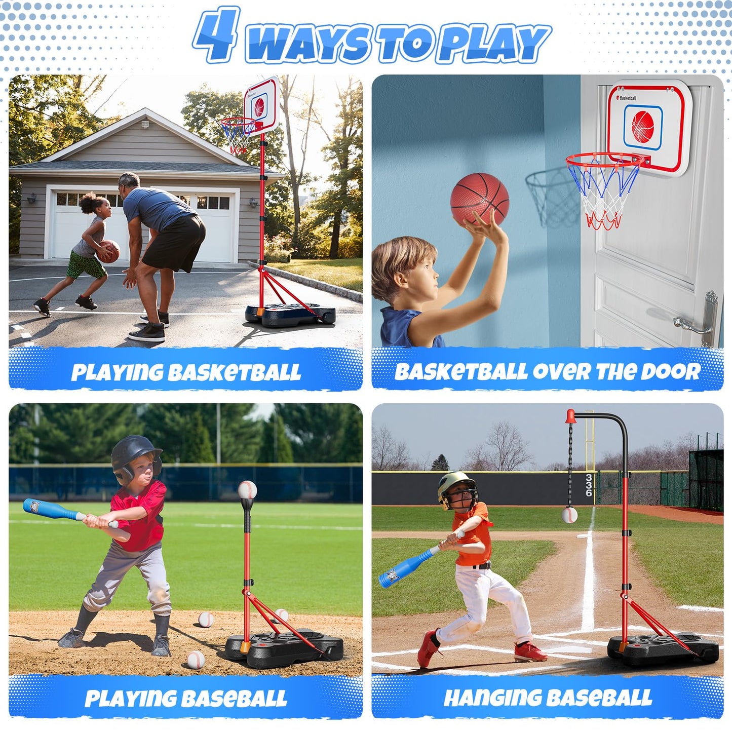 HopeRock 2 in 1 Kids Basketball Hoop & T Ball Set — Adjustable Stand for Ages 2-8