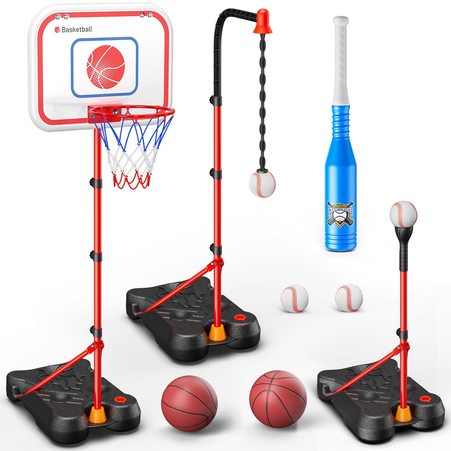 HopeRock 2 in 1 Kids Basketball Hoop & T Ball Set — Adjustable Stand for Ages 2-8