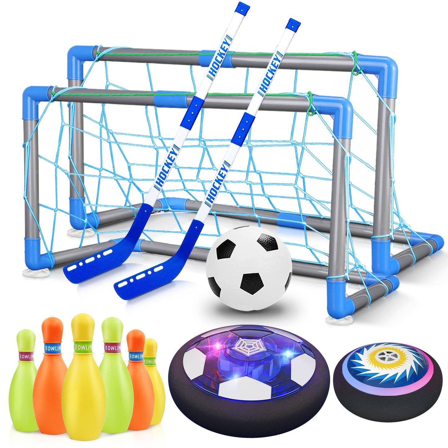 HopeRock 3-in-1 Hover Soccer Ball Hockey Bowling Set – Indoor & Outdoor Toy for Kids 3-12