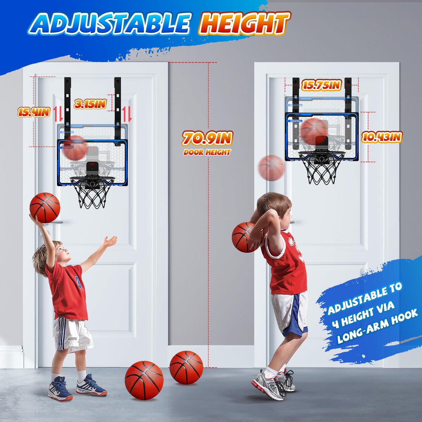 HopeRock Adjustable Indoor Basketball Hoop – Over-the-Door Mini Hoop with Scoreboard