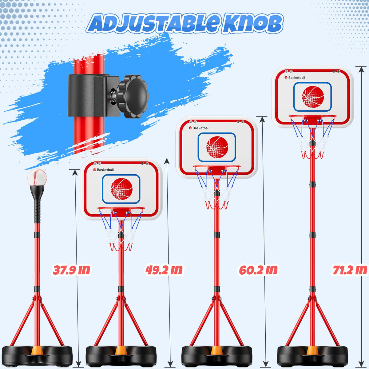 HopeRock 2 in 1 Kids Basketball Hoop & T Ball Set — Adjustable Stand for Ages 2-8