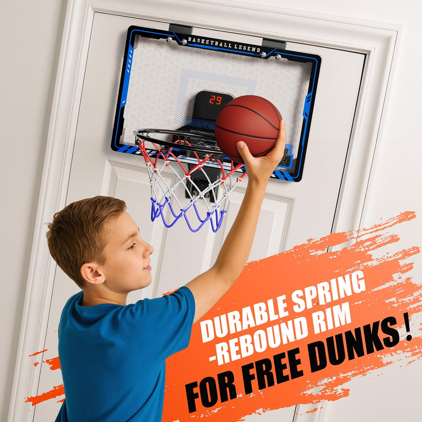 HopeRock Indoor Basketball Hoop with Projected Court — Over-the-Door, Scoreboard & 3 Balls