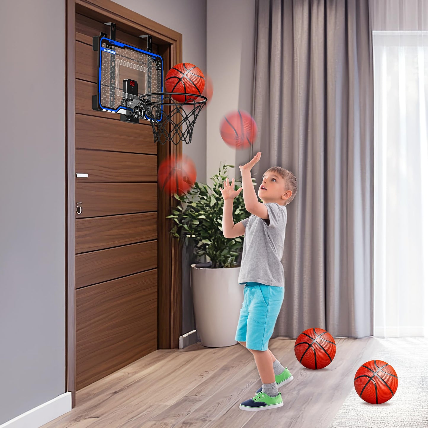 HopeRock Adjustable Indoor Basketball Hoop – Over-the-Door Mini Hoop with Scoreboard