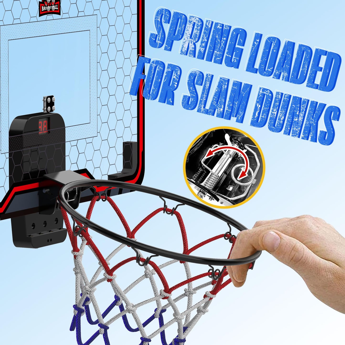 HopeRock Large Indoor Basketball Hoop 24x16 with Electronic Scoreboard – Over-the-Door, Family Fun