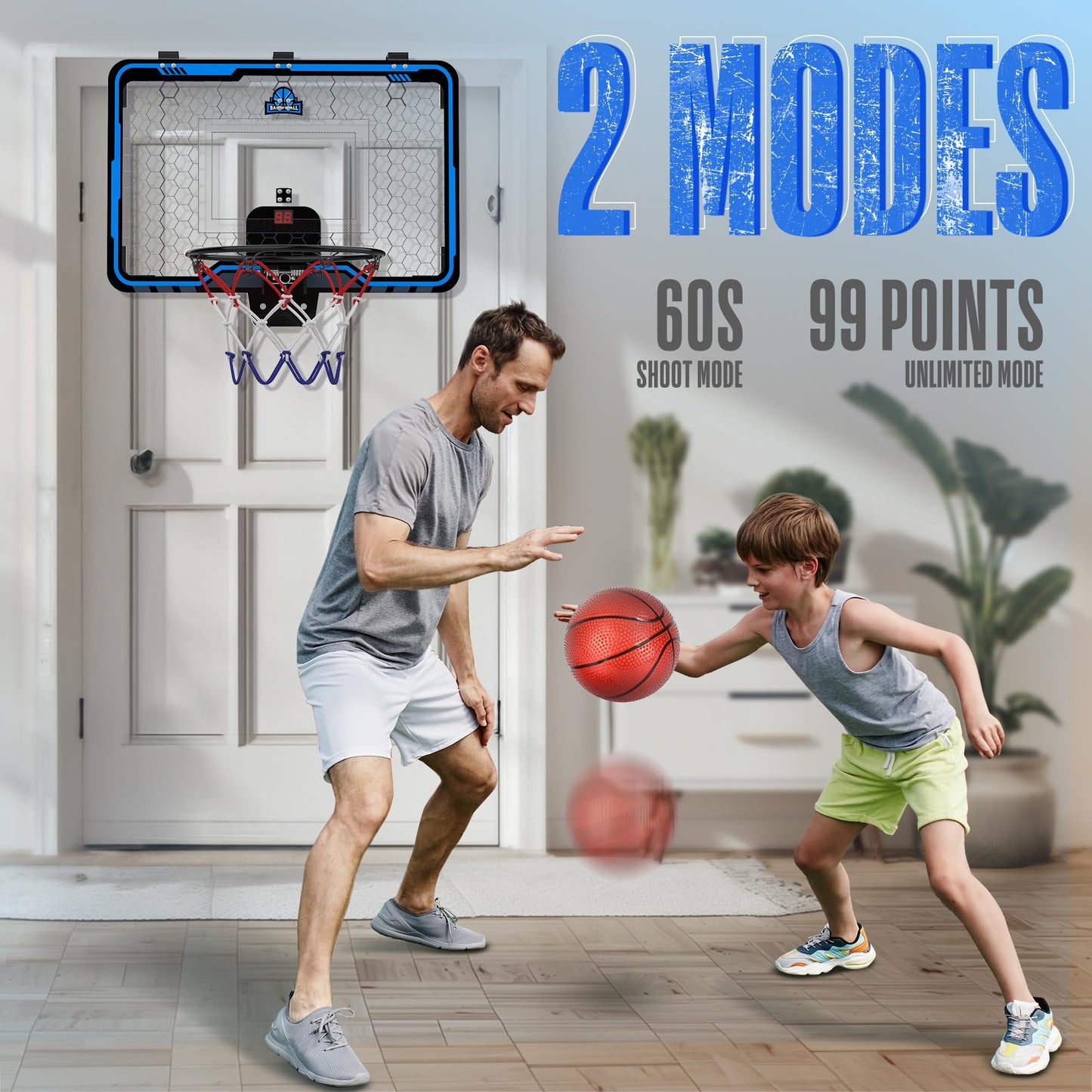 HopeRock Large Indoor Basketball Hoop 24x16 – Over-the-Door with Electronic Scoreboard