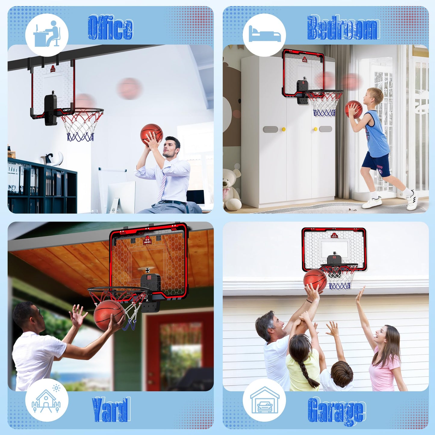 HopeRock Large Indoor Basketball Hoop 24x16 with Electronic Scoreboard – Over-the-Door, Family Fun