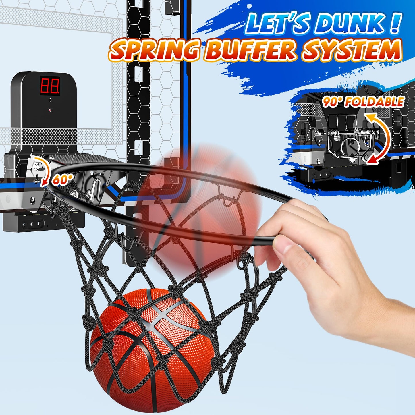 HopeRock Adjustable Indoor Basketball Hoop – Over-the-Door Mini Hoop with Scoreboard