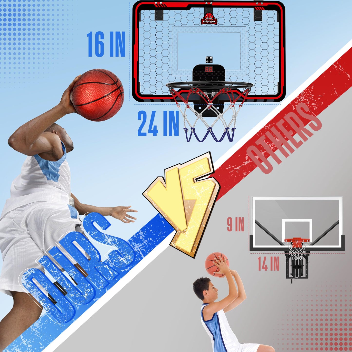 HopeRock Large Indoor Basketball Hoop 24x16 with Electronic Scoreboard – Over-the-Door, Family Fun
