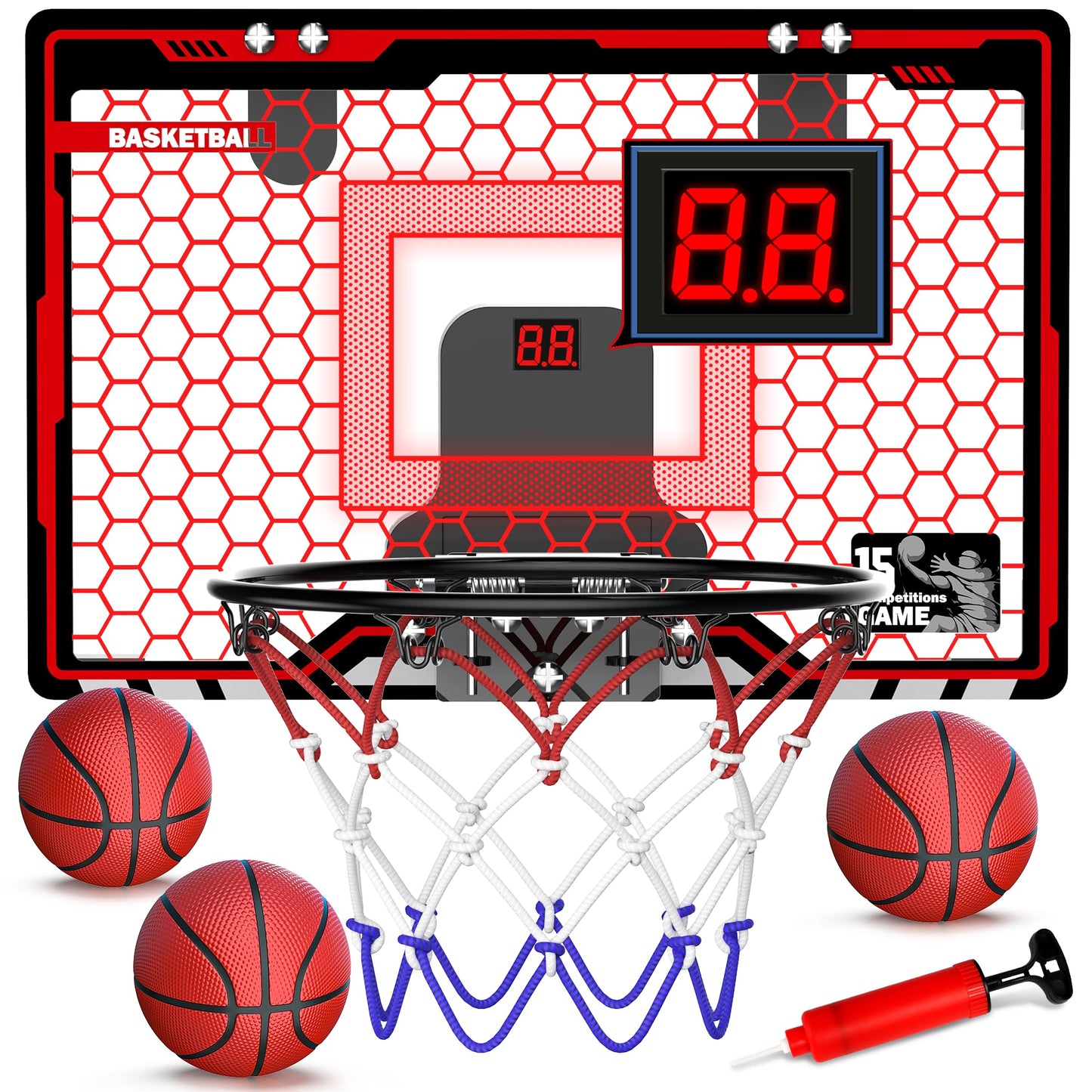 HopeRock Indoor Basketball Hoop for Kids - Over The Door Mini Hoop with LED Light & Scoreboard