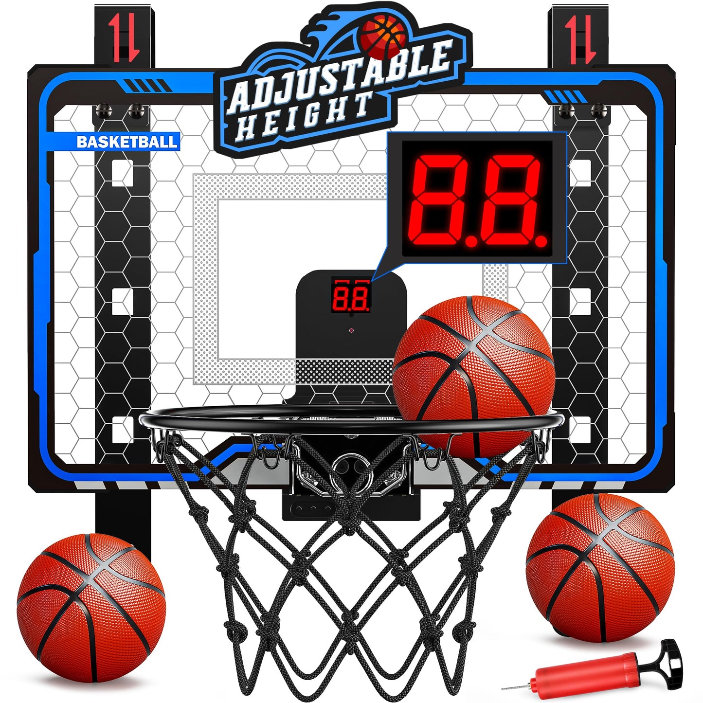 HopeRock Adjustable Indoor Basketball Hoop – Over-the-Door Mini Hoop with Scoreboard