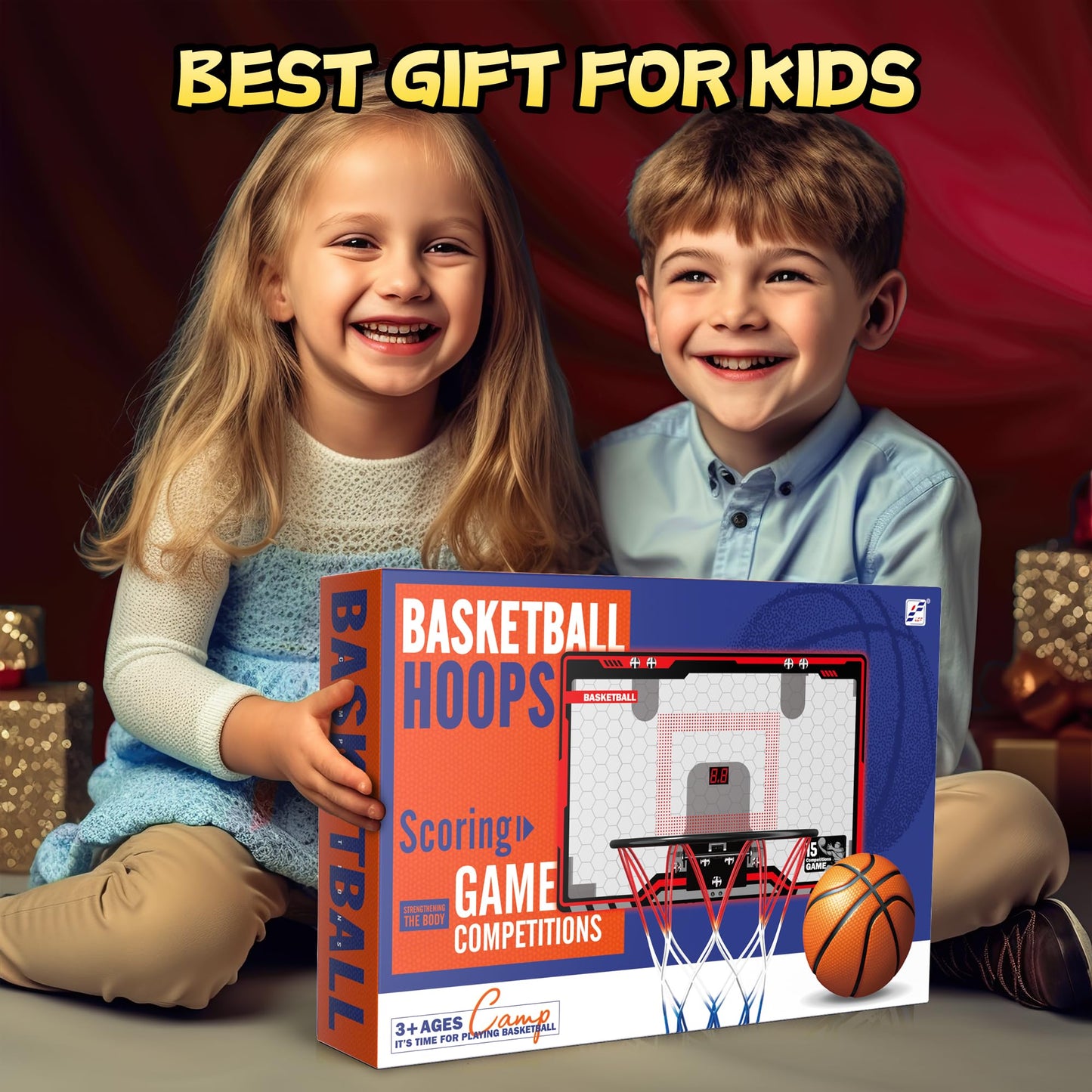 HopeRock Indoor Basketball Hoop for Kids - Over The Door Mini Hoop with LED Light & Scoreboard