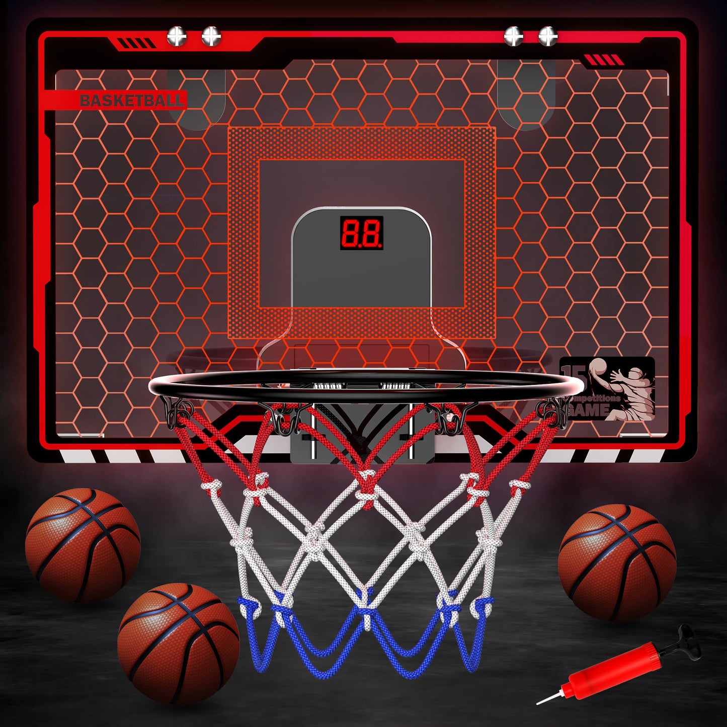 HopeRock Indoor Basketball Hoop for Kids - Over The Door Mini Hoop with LED Light & Scoreboard