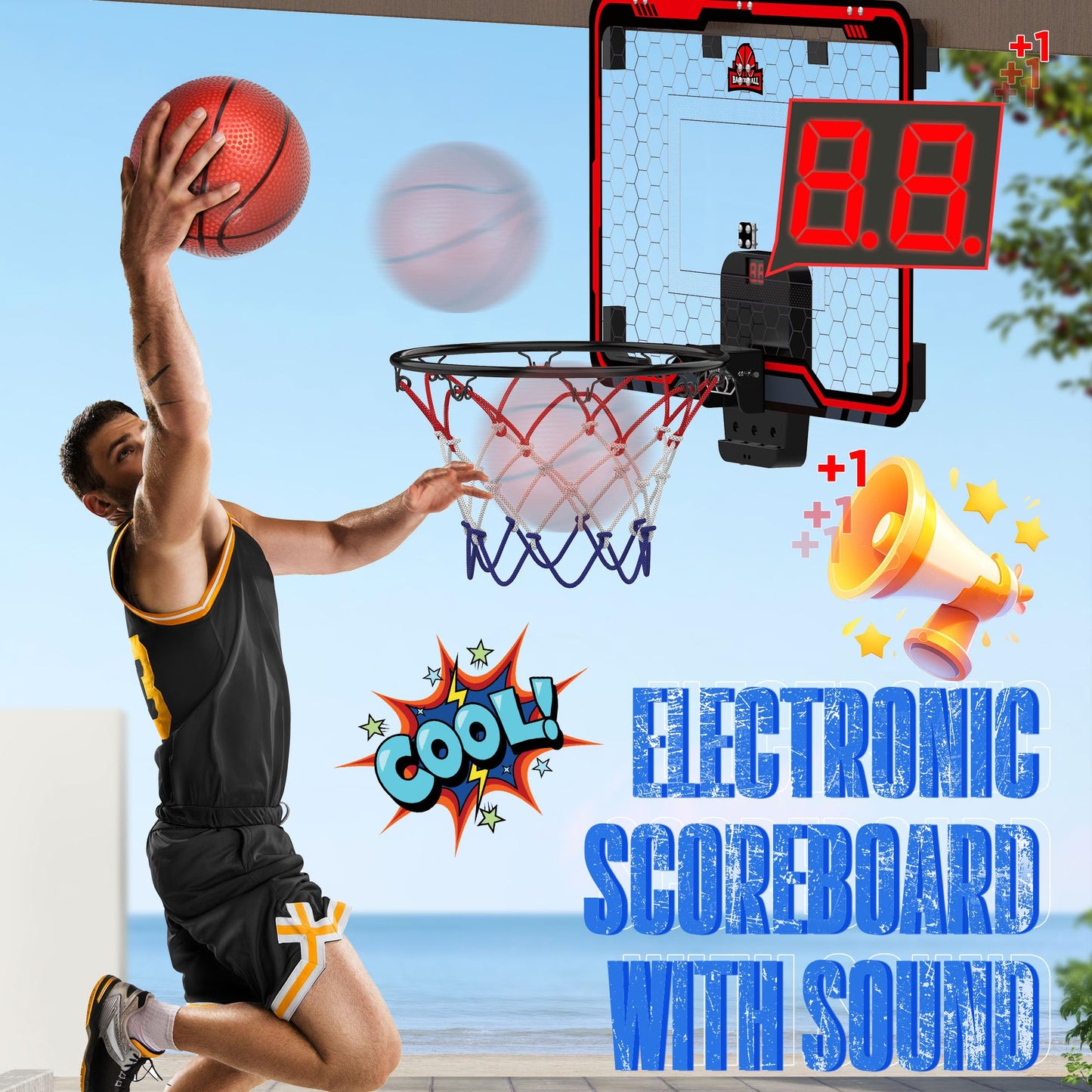 HopeRock Large Indoor Basketball Hoop 24x16 with Electronic Scoreboard – Over-the-Door, Family Fun
