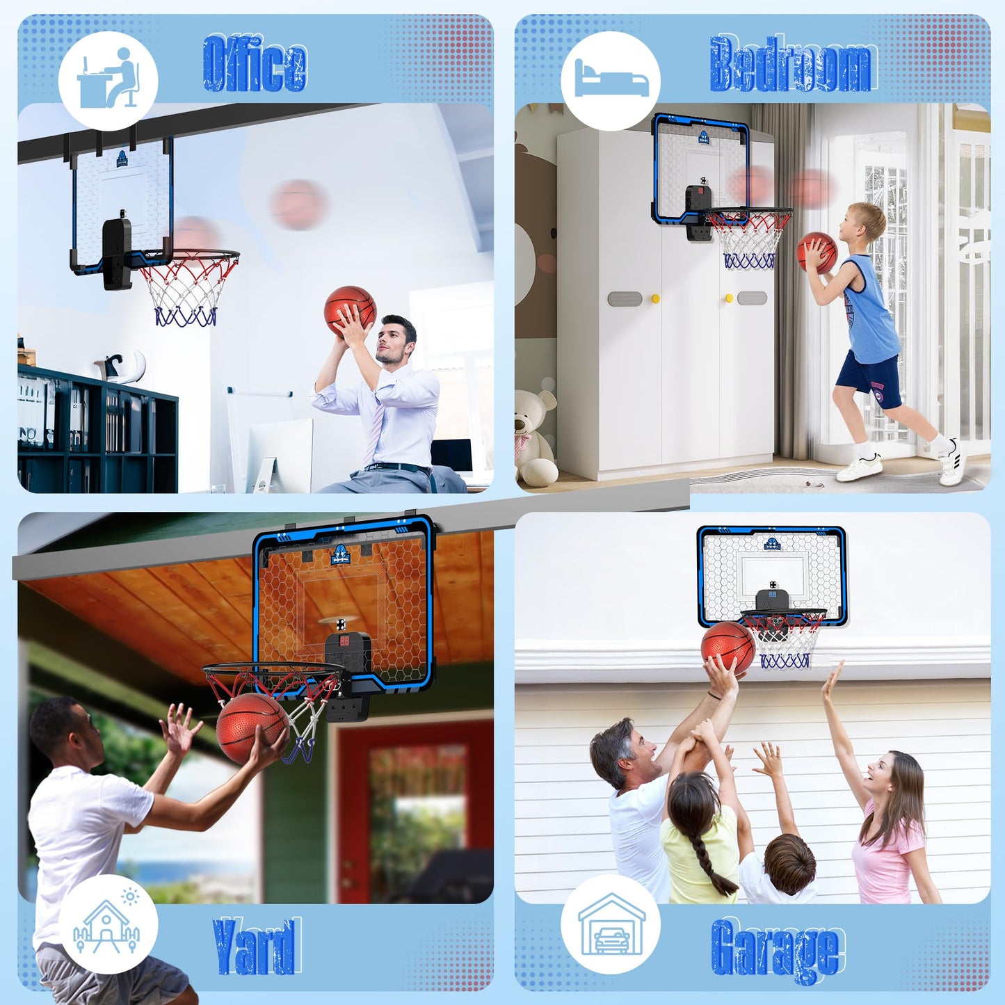 HopeRock Large Indoor Basketball Hoop 24x16 – Over-the-Door with Electronic Scoreboard
