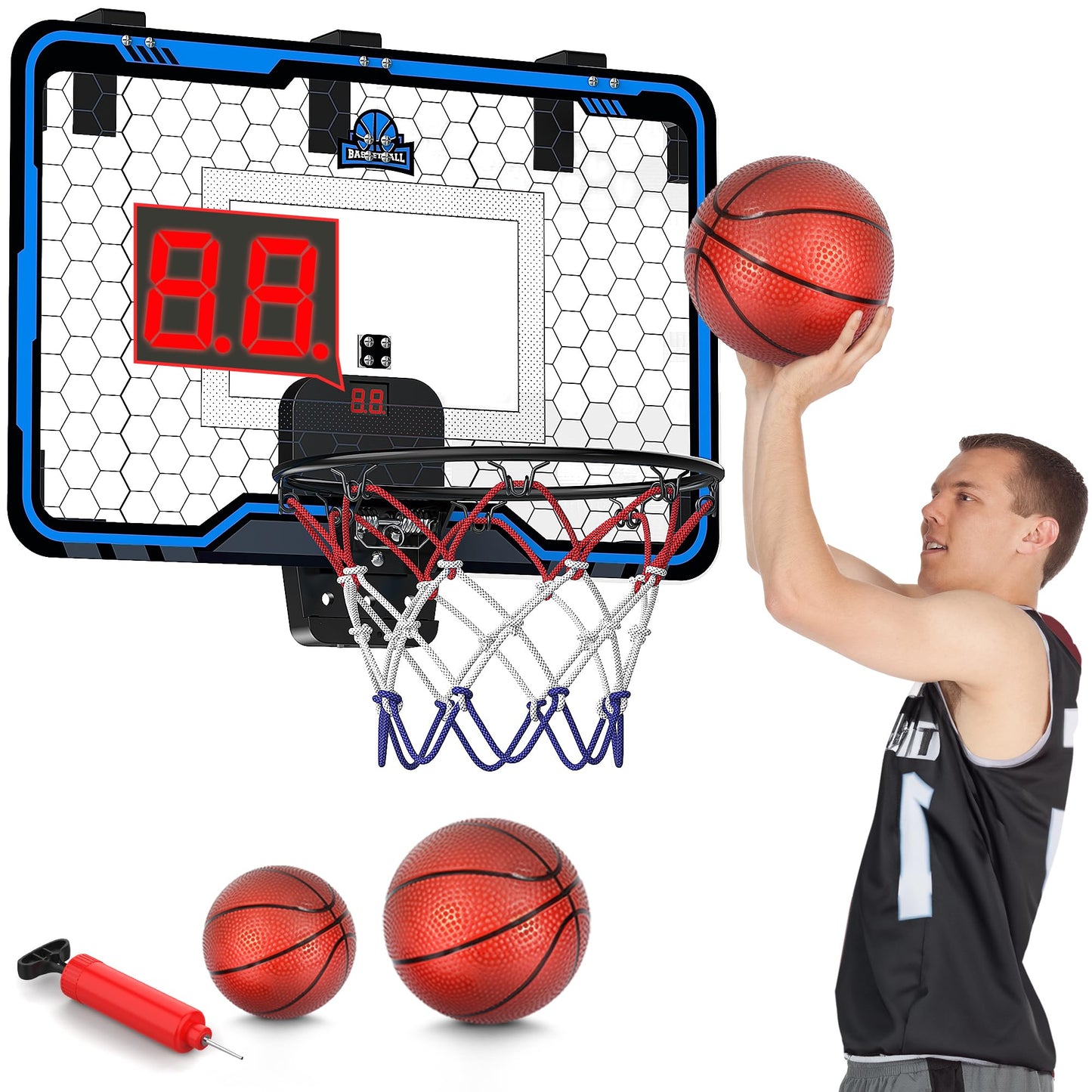 HopeRock Large Indoor Basketball Hoop 24x16 – Over-the-Door with Electronic Scoreboard