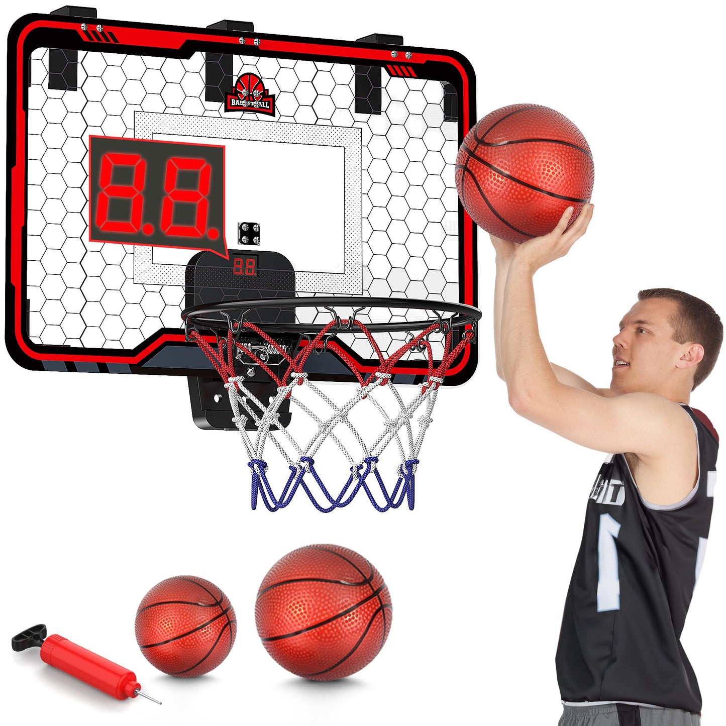 HopeRock Large Indoor Basketball Hoop 24x16 with Electronic Scoreboard – Over-the-Door, Family Fun
