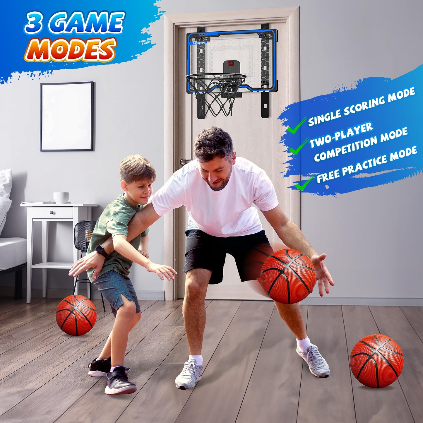 HopeRock Adjustable Indoor Basketball Hoop – Over-the-Door Mini Hoop with Scoreboard
