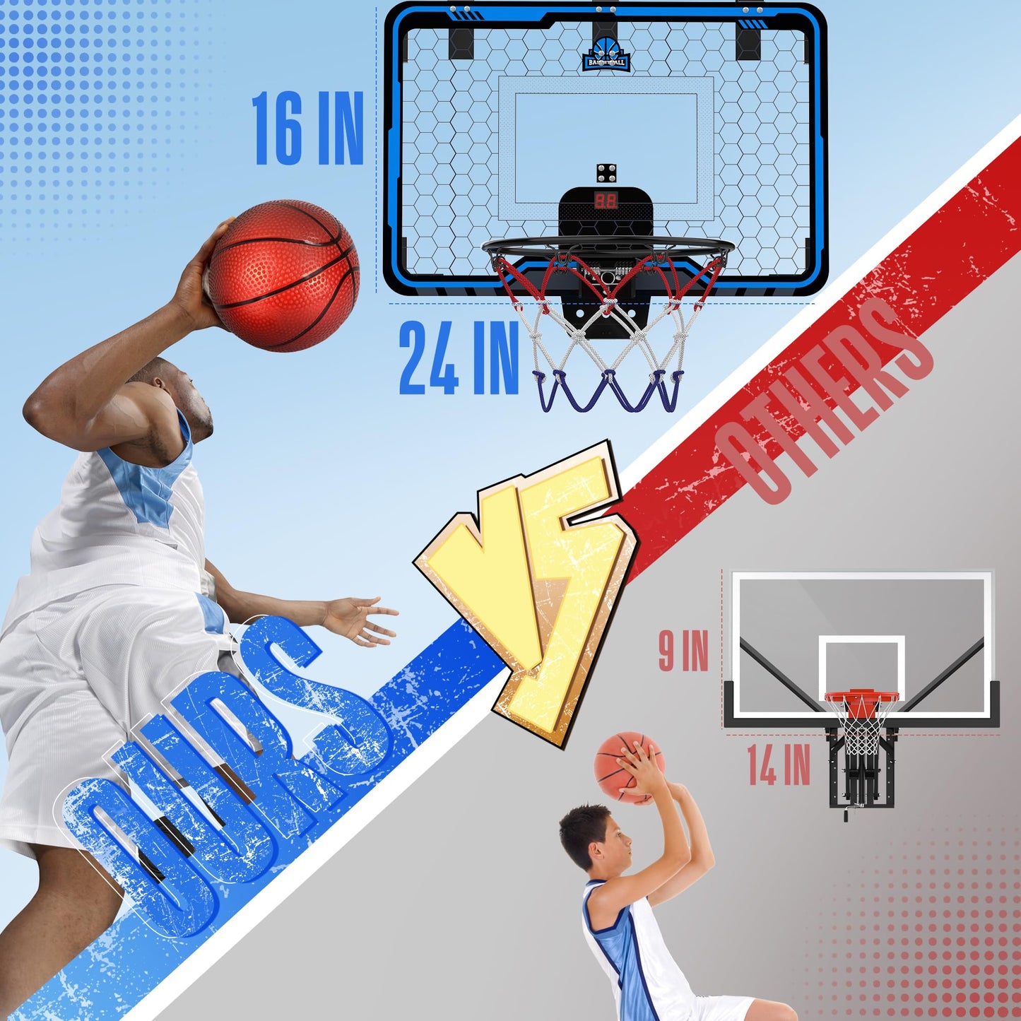 HopeRock Large Indoor Basketball Hoop 24x16 – Over-the-Door with Electronic Scoreboard