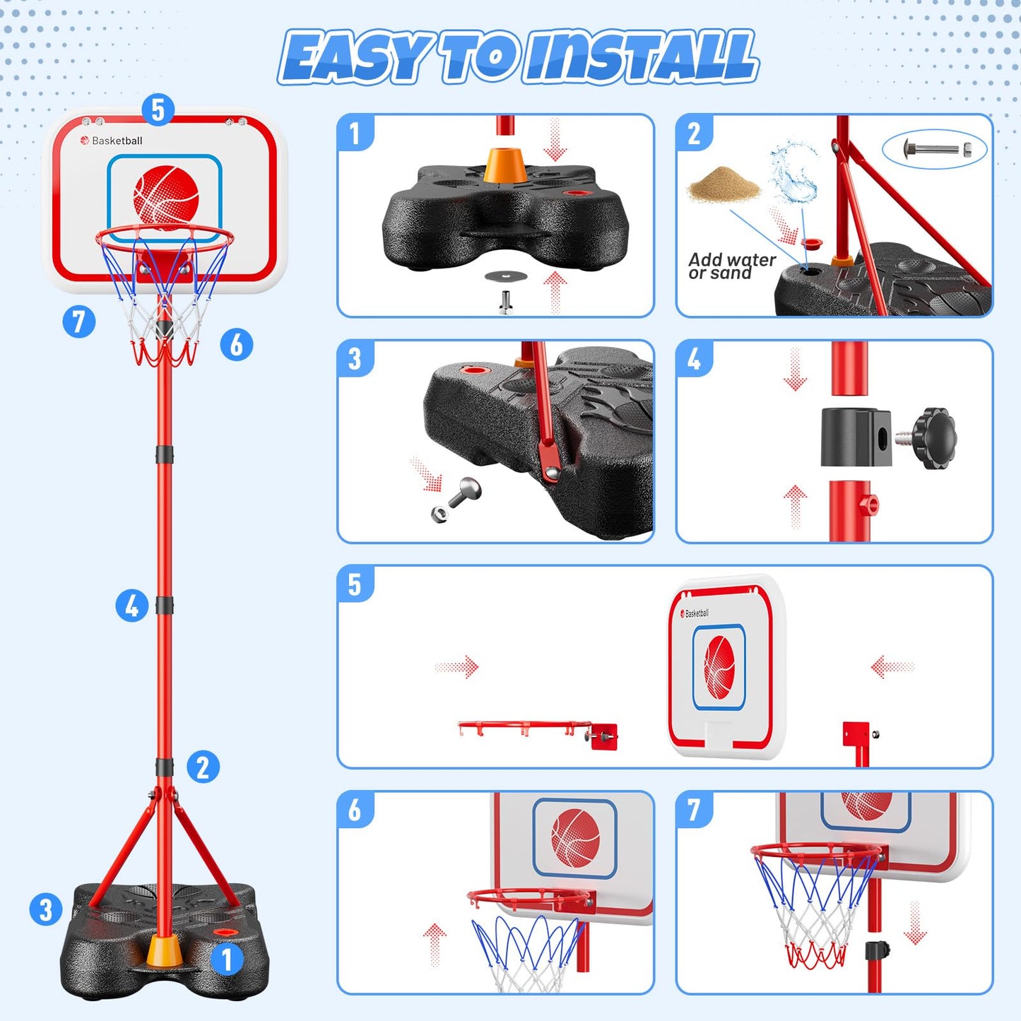 HopeRock 2 in 1 Kids Basketball Hoop & T Ball Set — Adjustable Stand for Ages 2-8