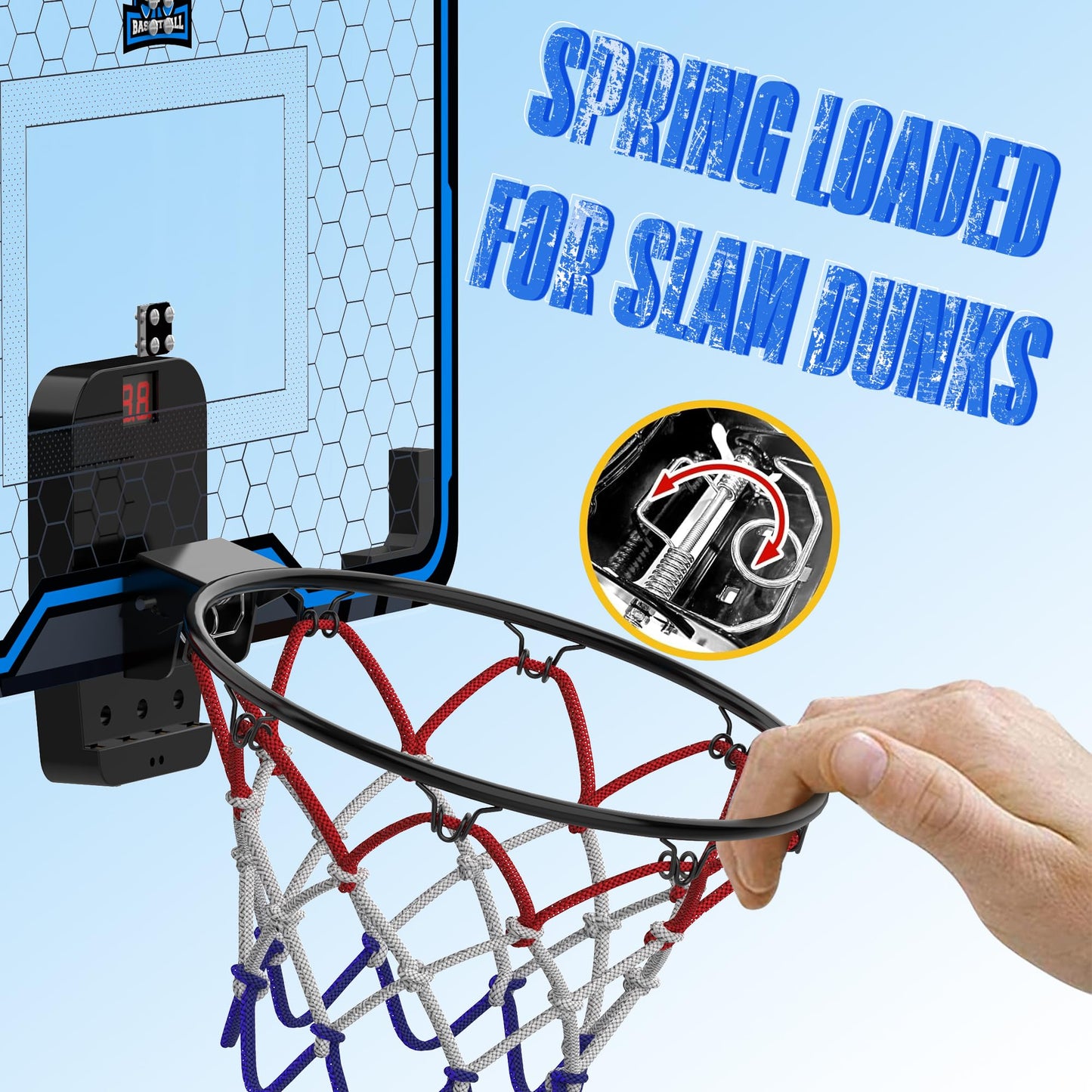 HopeRock Large Indoor Basketball Hoop 24x16 – Over-the-Door with Electronic Scoreboard