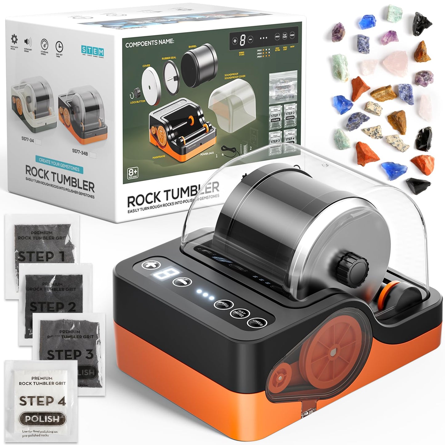 HopeRock Ultra Quiet Rock Tumbler Kit — 3-Speed, 9-Day Timer, Noise-Reduction Cover