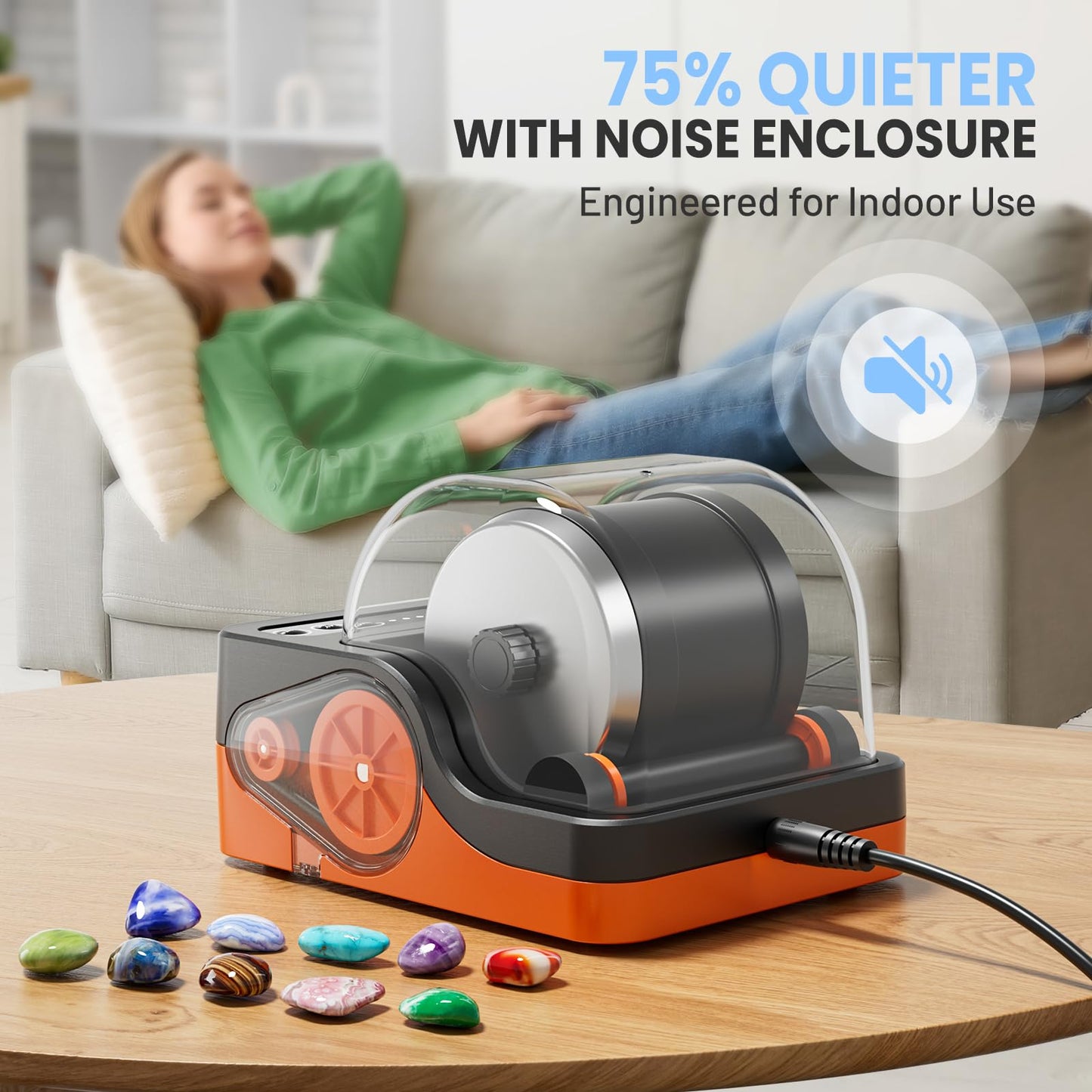 HopeRock Ultra Quiet Rock Tumbler Kit — 3-Speed, 9-Day Timer, Noise-Reduction Cover