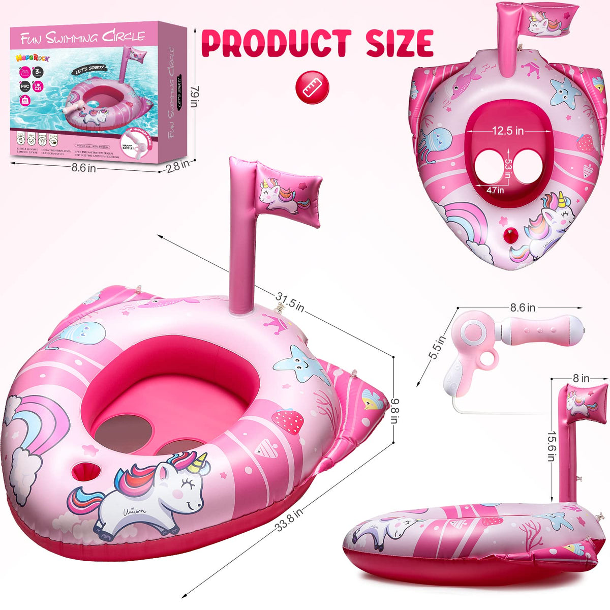 HopeRock Unicorn Pool Float with Water Gun for Toddlers & Kids (3–8) – Inflatable Pool Toy