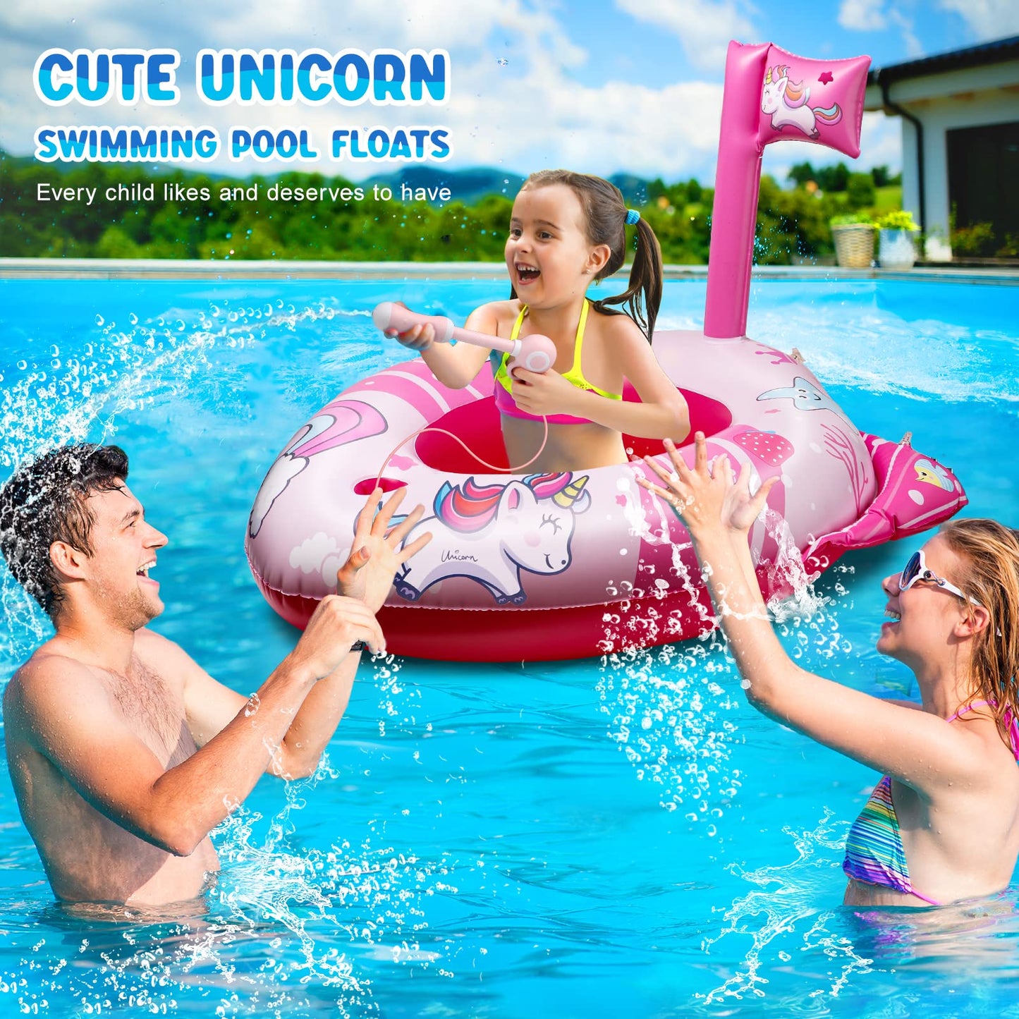 HopeRock Unicorn Pool Float with Water Gun for Toddlers & Kids (3–8) – Inflatable Pool Toy
