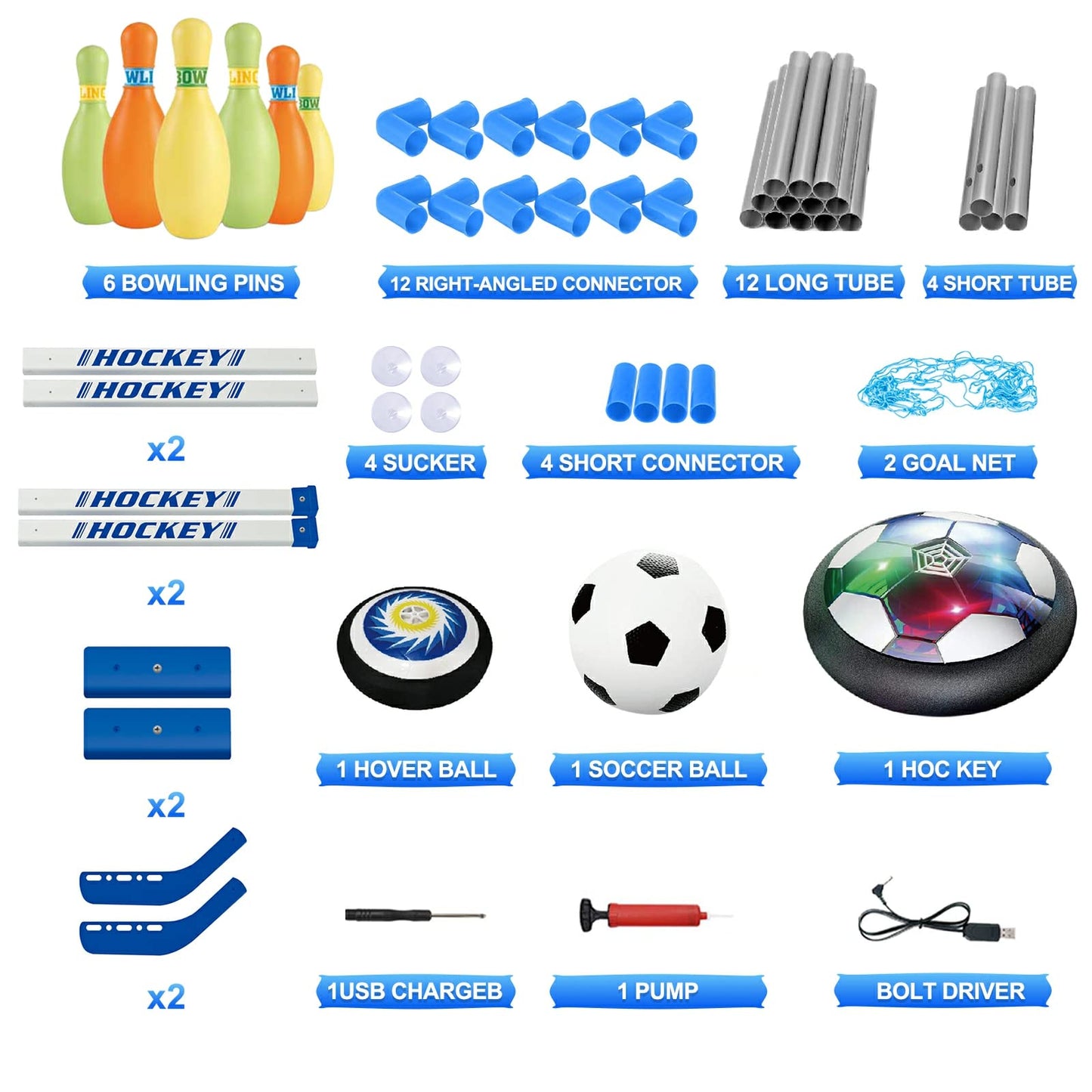 HopeRock 3-in-1 Hover Soccer Ball Hockey Bowling Set – Indoor & Outdoor Toy for Kids 3-12
