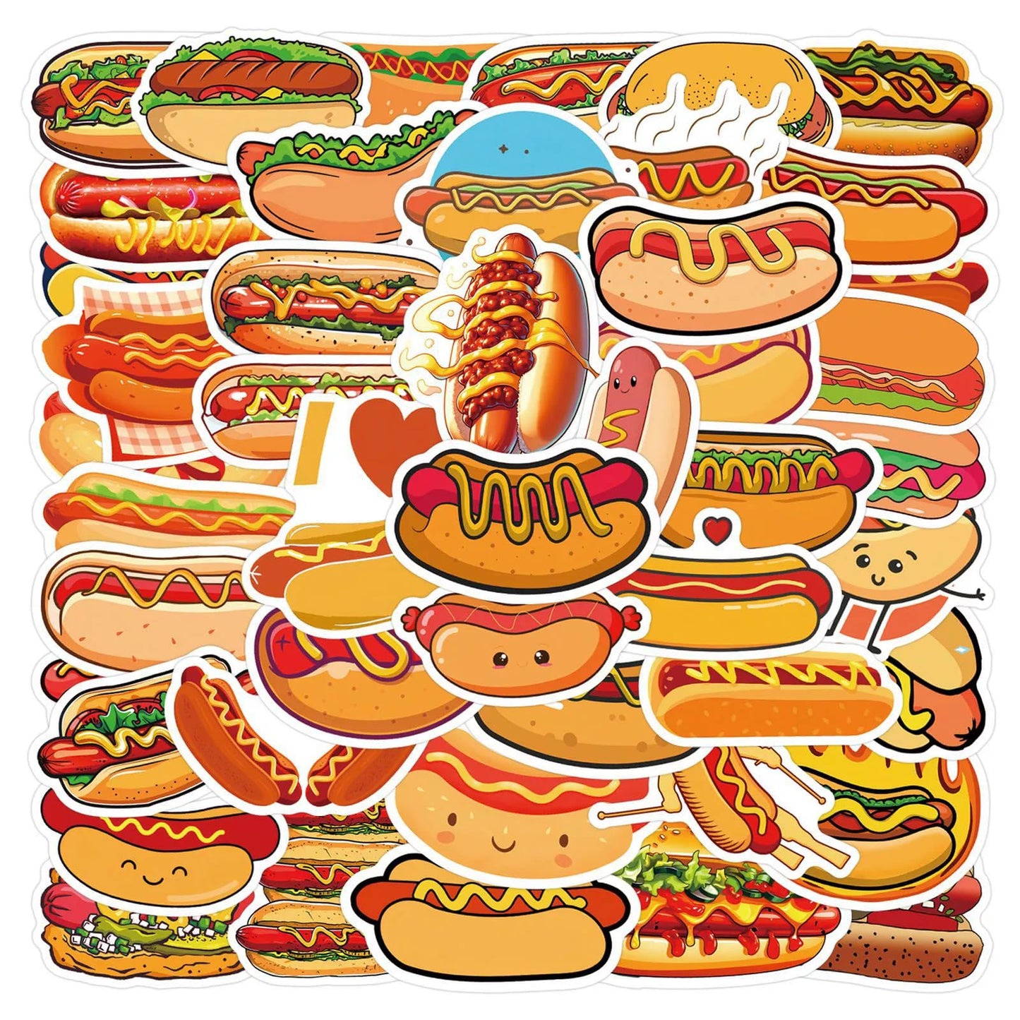 Hopetl 55Pcs Hot Dog Stickers – Waterproof Vinyl Decals for Water Bottles, Laptops & More