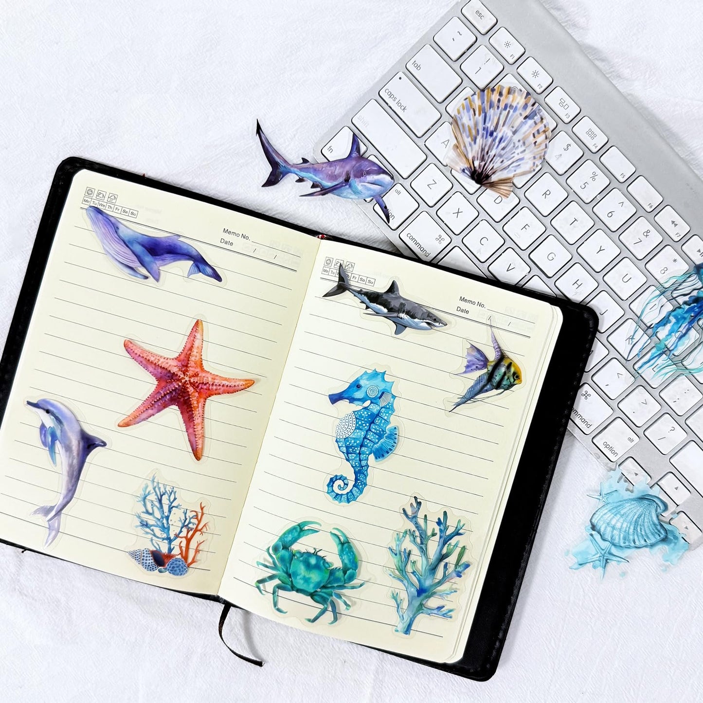 Hopetl 50PCS Marine Animal Stickers — Transparent PET Ocean Decals for Scrapbooks, Laptops & Water Bottles
